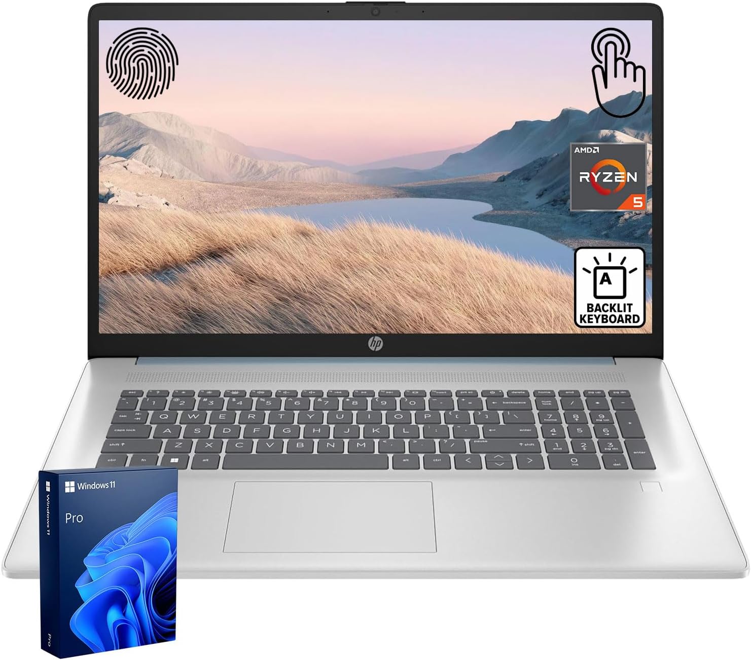 HP 17.3' LED Business & Home Touchscreen Laptop, AMD Ryzen 5 7430U, 32GB RAM, 1TB PCIe SSD, Fingerprint Reader, Backlit Keyboard, HD Camera, HDMI, Wi-Fi 6, Windows 11 Pro, Blue