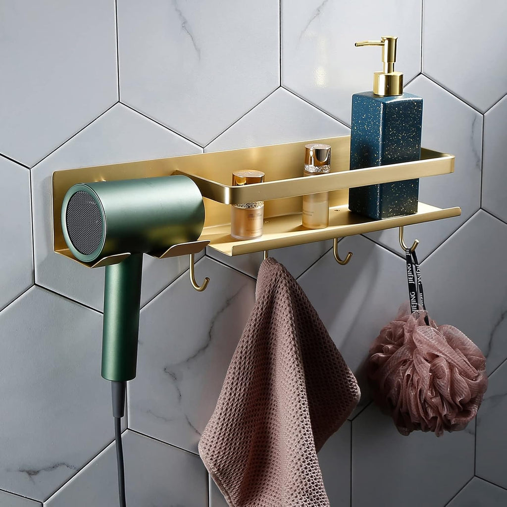 Bathroom Shelves All Copper Brushed Gold Towel Rack Bar Rail, Simple and Light Luxury Bath Towel Rack, Bathroom Bathroom Rack, Hardware Pendant Set (Color : Hair Blower)