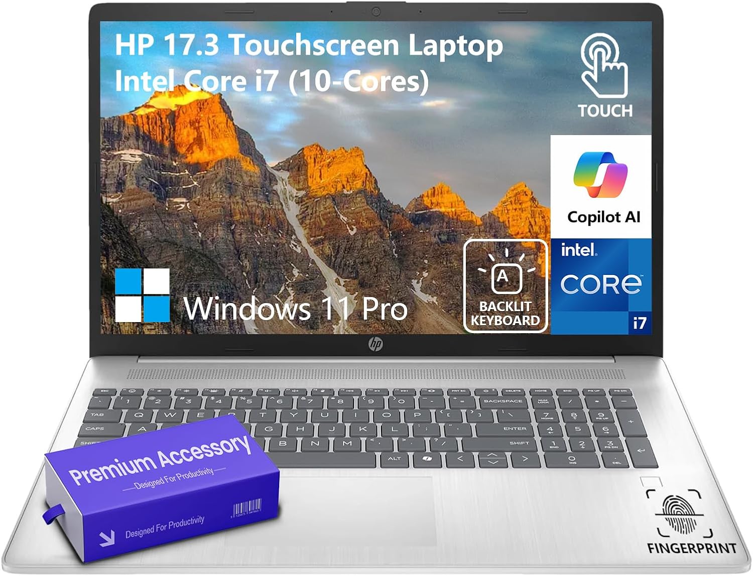 HP 17 Inch Laptop Touchscreen Computer, 17.3 HD+ Touch Screen Business Laptop PC, Intel 10-Core i7 Laptop Windows 11 Pro, 32GB RAM 1TB SSD|Backlit|10-Key|Fingerprint