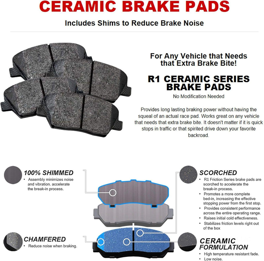 R1 Concepts Front Brake Kit Fits 2006-2007 Subaru B9 Tribeca; 2015-2019 Subaru Legacy, Outback; 2008-2014 Subaru Tribeca| Ceramic Brake Pads and Blank Brake Rotors| 13.0' Front Rotor