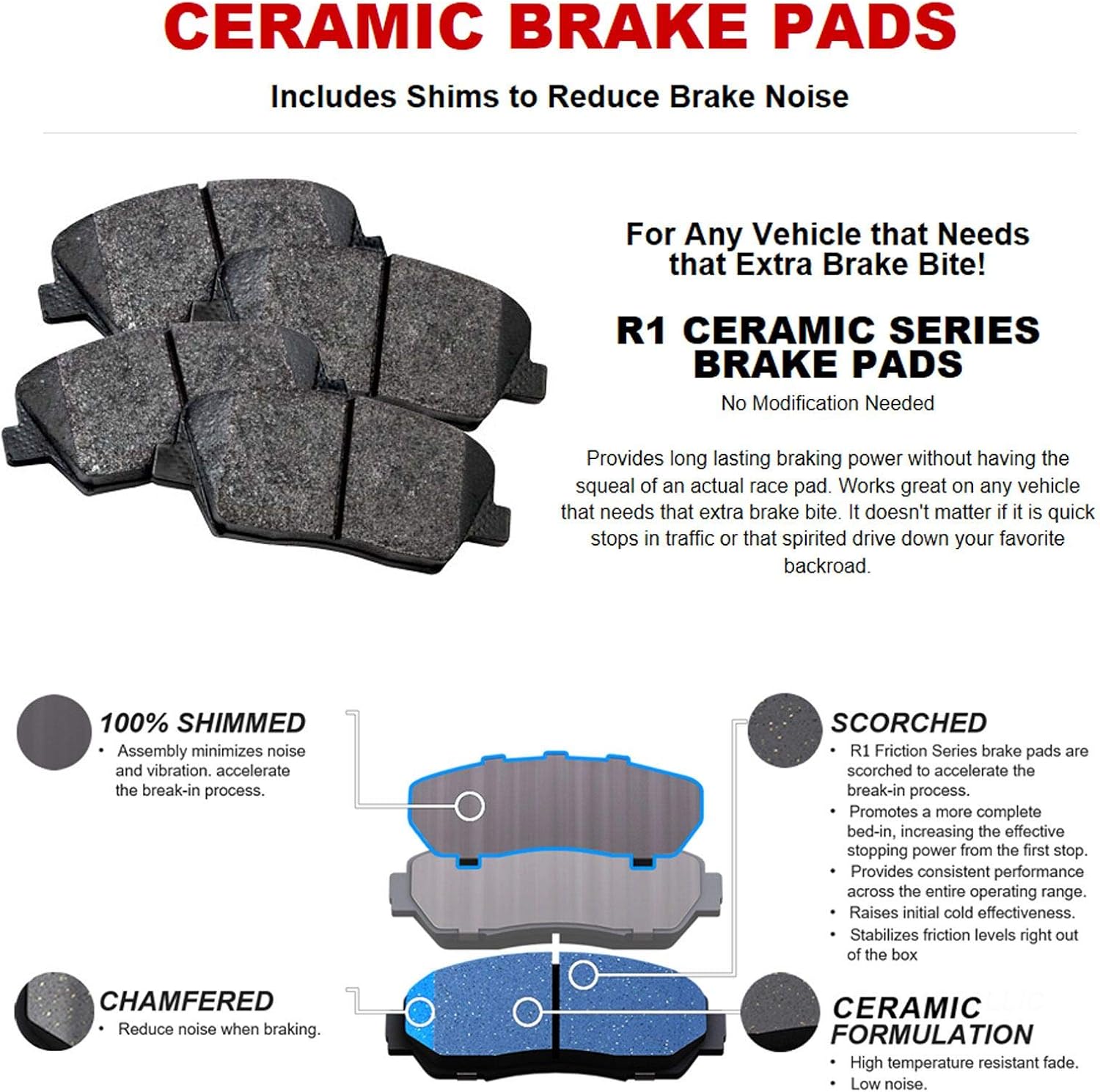 R1 Concepts Front Brake Kit Fits 2004-2012 Ford EcoSport; 2005-2009 Ford Fiesta| Ceramic Brake Pads and Drilled Slotted Brake Rotors| 10.2' Front