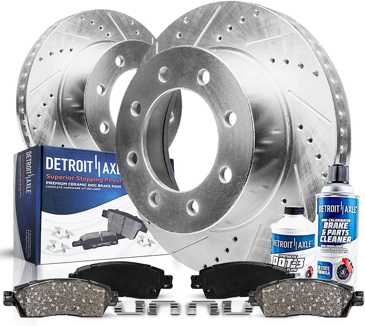 Detroit Axle - Rear Brake Kit for 2020-2024 Chevrolet GMC Silverado Sierra 2500 3500 HD Drilled Slotted Disc Brake Rotors Ceramic Brakes Pads 2020 2021 Replacement : 14.17' inch Rotor