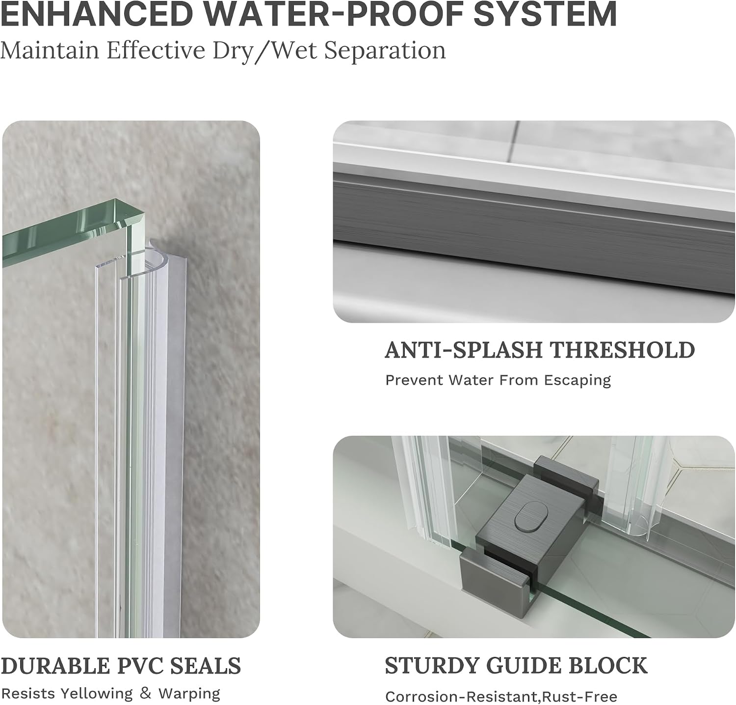 DEBOX Frameless Double Sliding Shower Door, 44-49' W x 76' H, 3/8' (10mm) SGCC Clear Tempered Glass, Adjustable Width, Square Rail, Double Towel Bars, Gunmetal