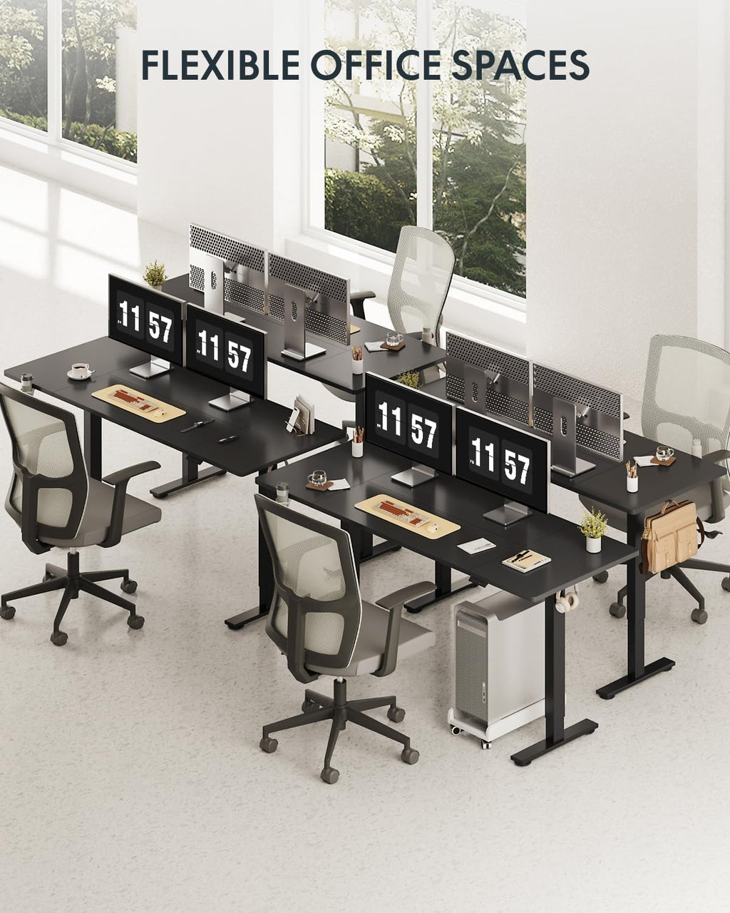 FLEXISPOT 63x32 Inch Electric Large Standing Desk for Home & Office, Spacious Splice Board Desk with Cable Management & Organizer, Cup Holder & Hook, Black