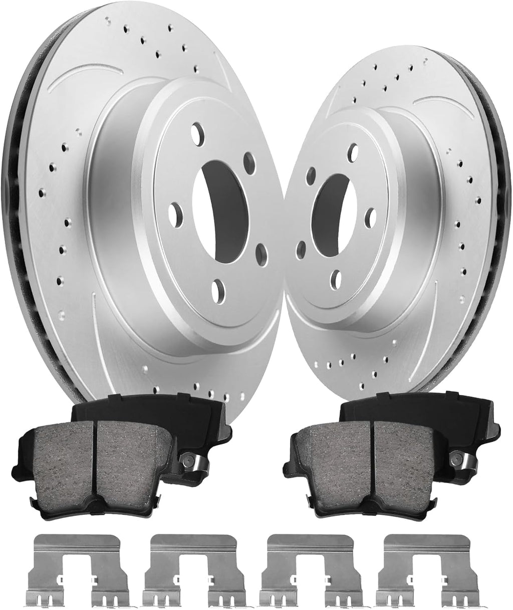 Anpulsero Rear Brake Pads and Rotors Kit Compatible with 2006-2014 Dodge Charger, 2009-2014 Dodge Challenger, 2005-2008 Dodge Magnum - Brake Rotors Ceramic Brake Pads 320mm(12.6in) - Geomet Coated