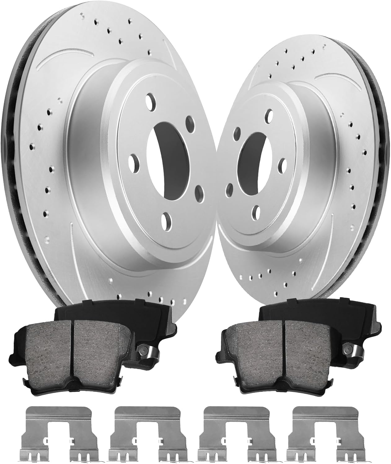 Anpulsero Rear Brake Pads and Rotors Kit Compatible with 2006-2014 Dodge Charger, 2009-2014 Dodge Challenger, 2005-2008 Dodge Magnum - Brake Rotors Ceramic Brake Pads 320mm(12.6in) - Geomet Coated