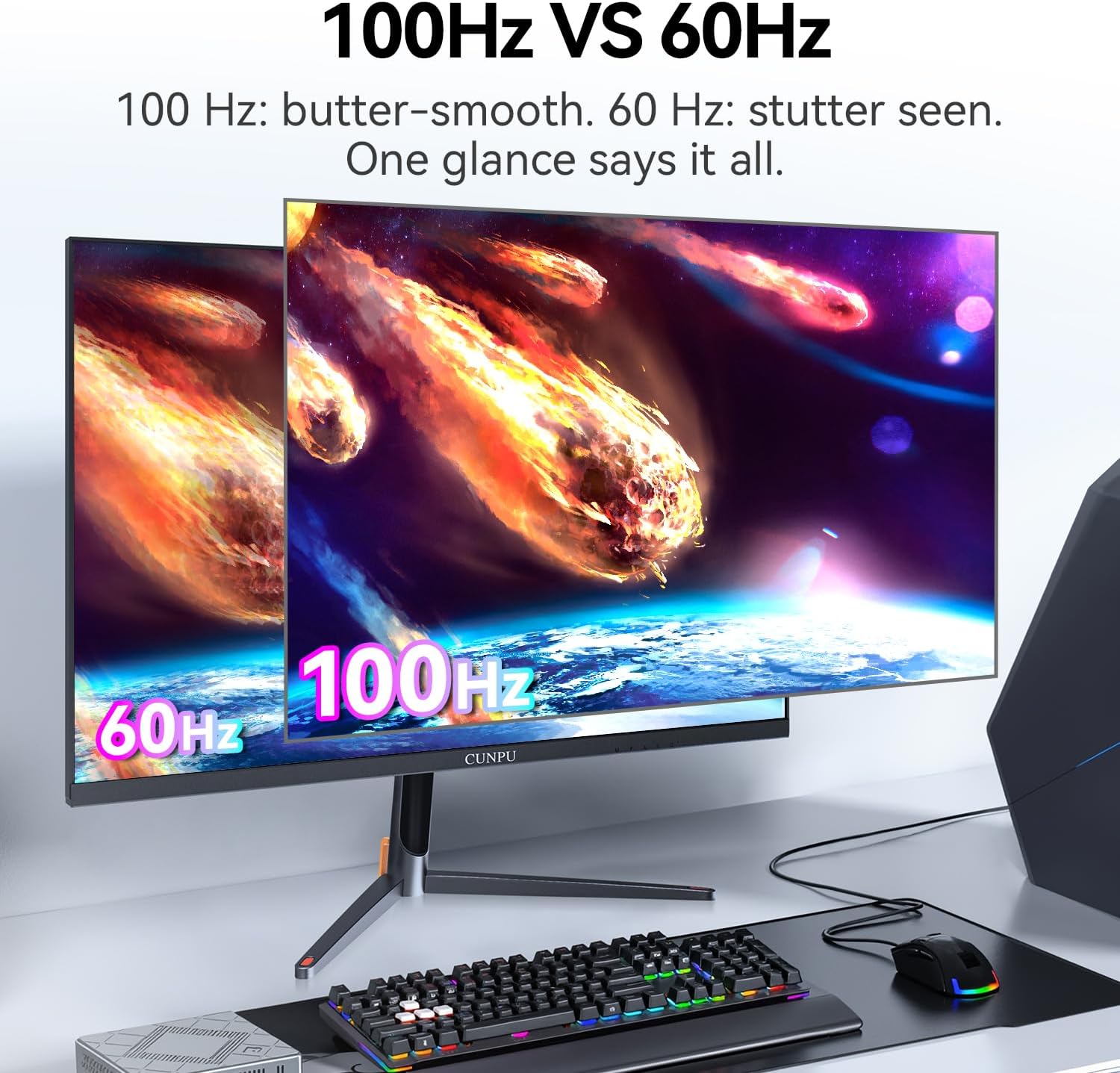 CUNPU 24 Inch 1440P Monitor,QHD 100Hz IPS Monitor, 99% sRGB Color Gamut,16.7 Million Color, Adaptive Sync, Slim Frame, HDMI/DP, VESA Mountable, for Gaming and Office
