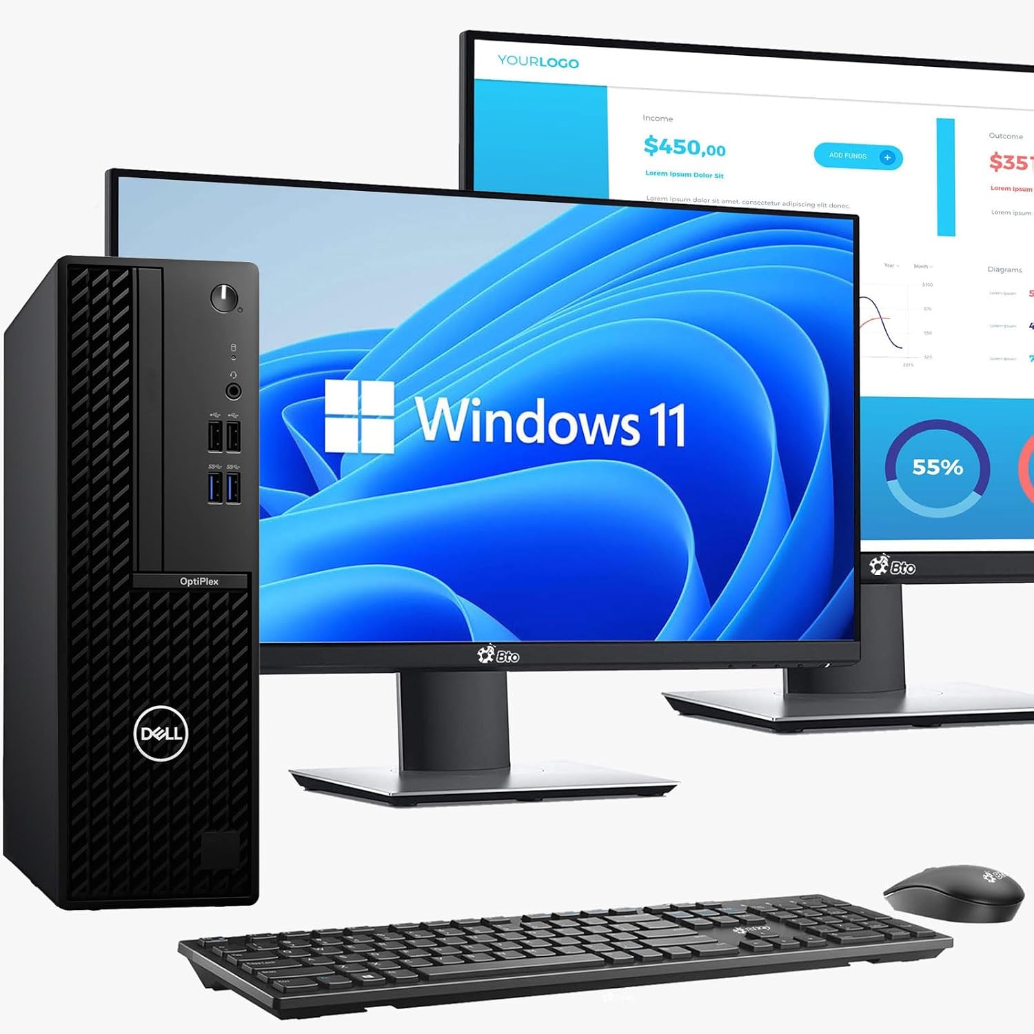 Dell OptiPlex SFF Desktop PC | Intel Core i5-10th Gen | 16GB DDR4 RAM | 256GB SSD | Dual 22' Monitor | Wireless Keyboard Mouse | Built-in WiFi | Business Office Computer | Windows 11 Pro (Renewed)