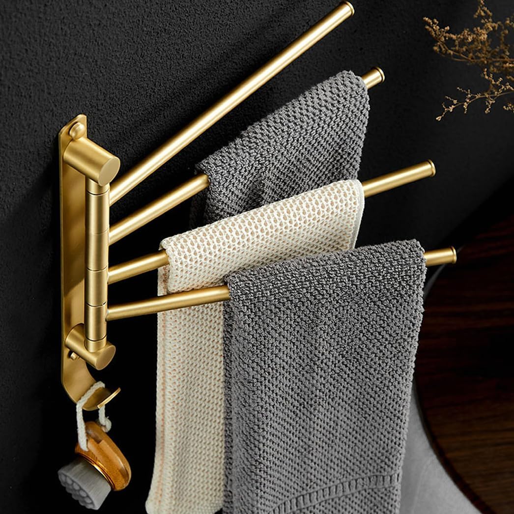 Folding Arm Swivel Towel Rack Bar Rails, for Bathroom, Brass Bars,Wall Mount Drying Racks for Laundry,Swing Out, Hand(White)