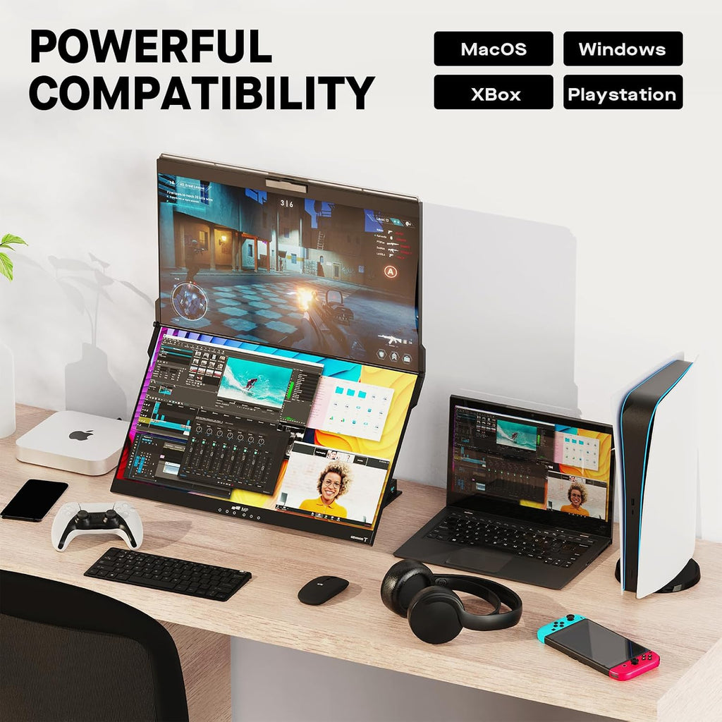 Mobile Pixels Geminos T (2 x 24 inch) Dual Stacked Computer Monitor with All-inclusive Workstation, 65W USB-C Charging Touchscreen, 1080P Webcam&Speakers, USB-A/USB-C/HDMI, Ergo Design (2 Monitors)
