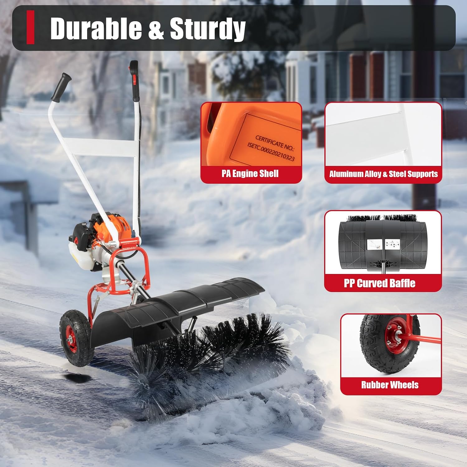 Gas Power Broom Sweeper,Artificial Grass Sweeper,Artificial Turf Vacuum,Powered Brush Sweeping Broom Walk-Behind Outdoor Hand Push Sweep Machine for Lawn Leaf Snow Grass Gravel Cleaning