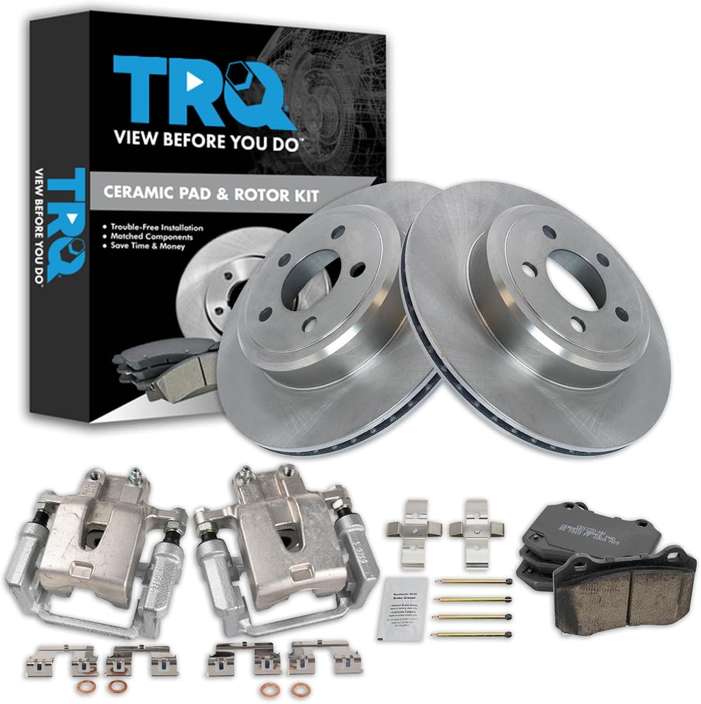 TRQ Rear Brake Pad and Rotor Set Ceramic Vented Rotors Calipers Compatible with 2015 Dodge Charger