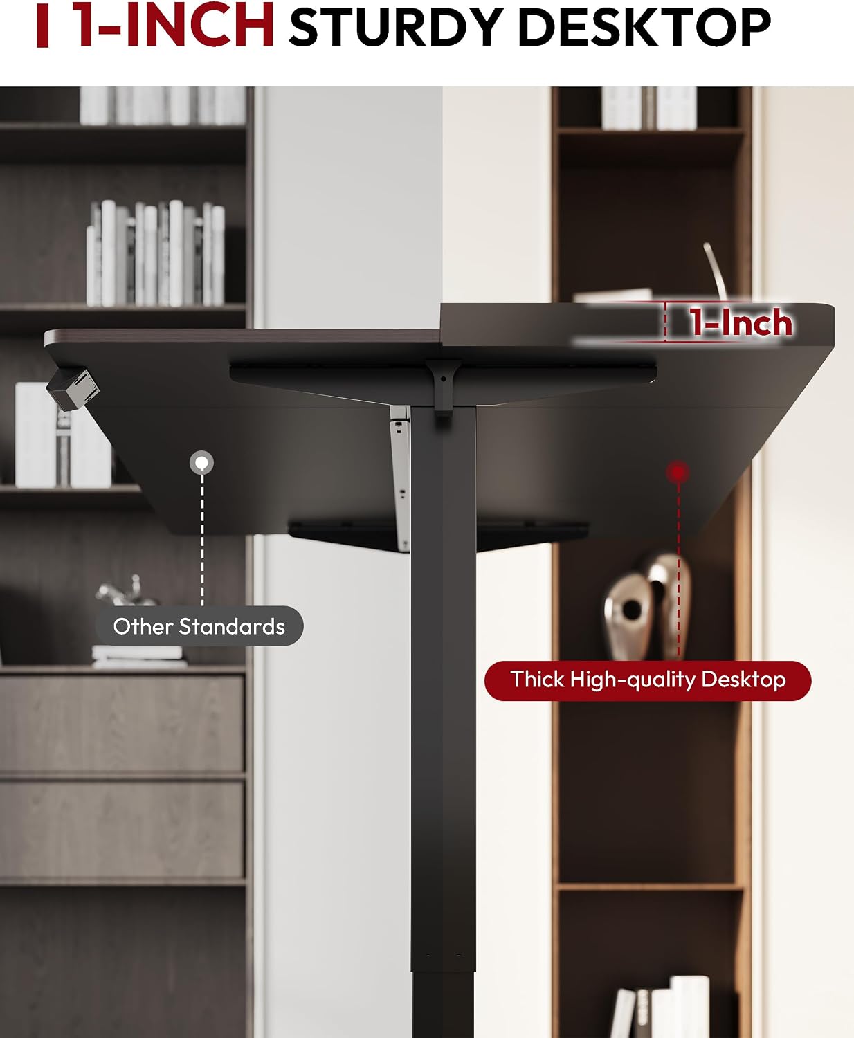 SANODESK Electric Standing Desk 48 x 30 Inches Whole-Piece Desktop Height Adjustable Stand Up Desk w/6-Button Controller Ergonomic Computer Desk for Home Office, Black Frame + Black Tabletop