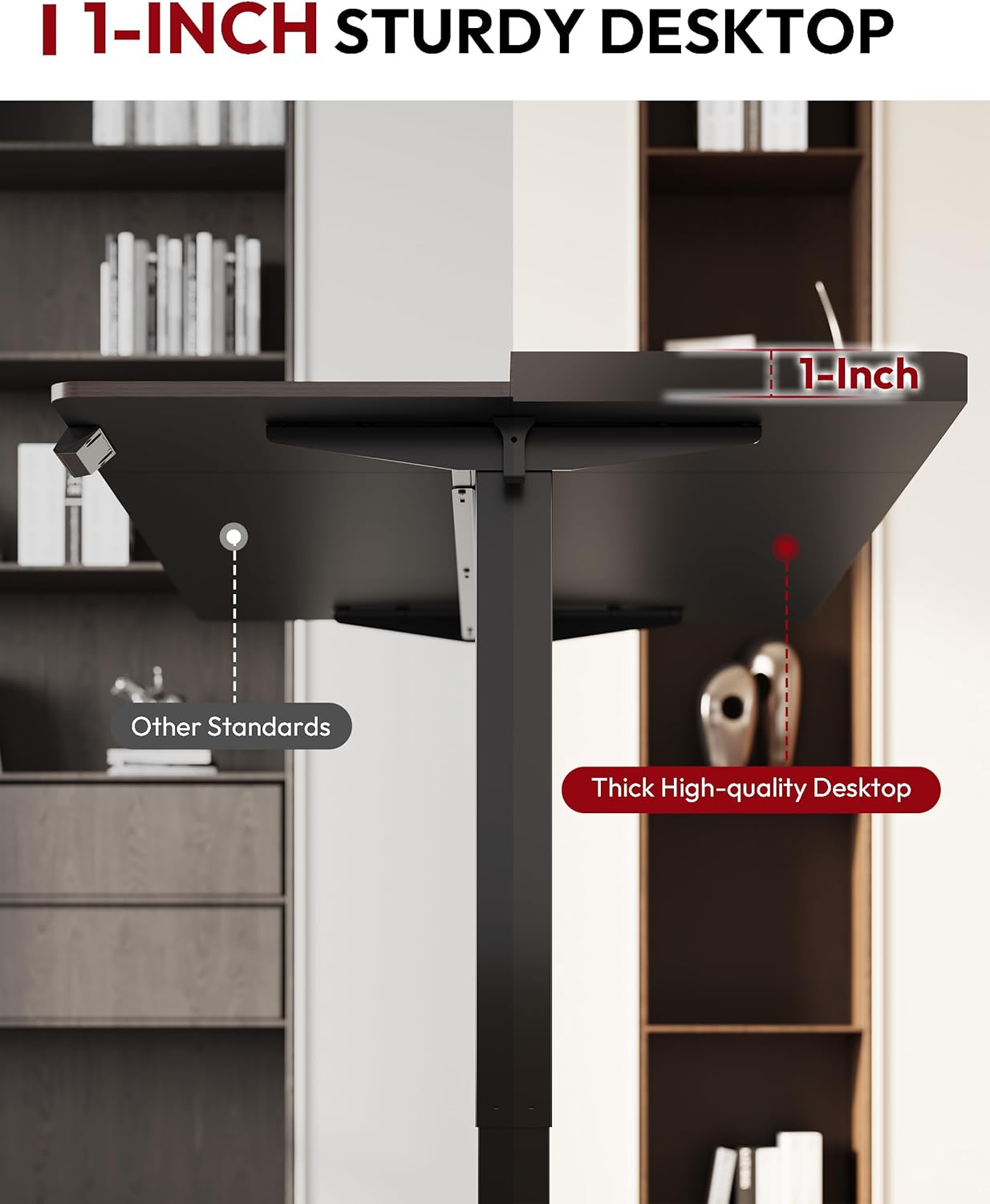 SANODESK Electric Standing Desk 55 x 28 Inches Whole-Piece Desktop Height Adjustable Stand Up Desk w/6-Button Controller Ergonomic Computer Desk for Home Office, Black Frame + Black Tabletop