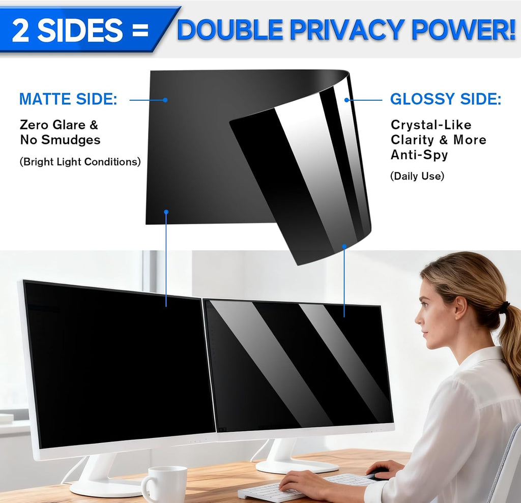 [2-Pack] Privacy Screen For Computer Monitor, 32-Inch 16:9 Aspect Ratio; Anti Spy/Bule Light/Glare And Eye Protection, 2 Install Ways Removable For Office, Airport, Cafe And Other Public Area; Diagonal 32 Inches, Width 27.89 Inches, Height 15.69 Inches