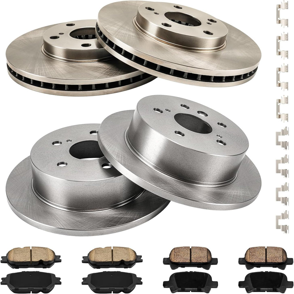 PHILTOP Front and Rear Brake Kit For Toyota Camry 2002-2006, Brake Rotors and Brake Pads Kit Replace #31050+D908+31322+D828, Front 10.82（275mm）,Rear 10.58（268.9mm）