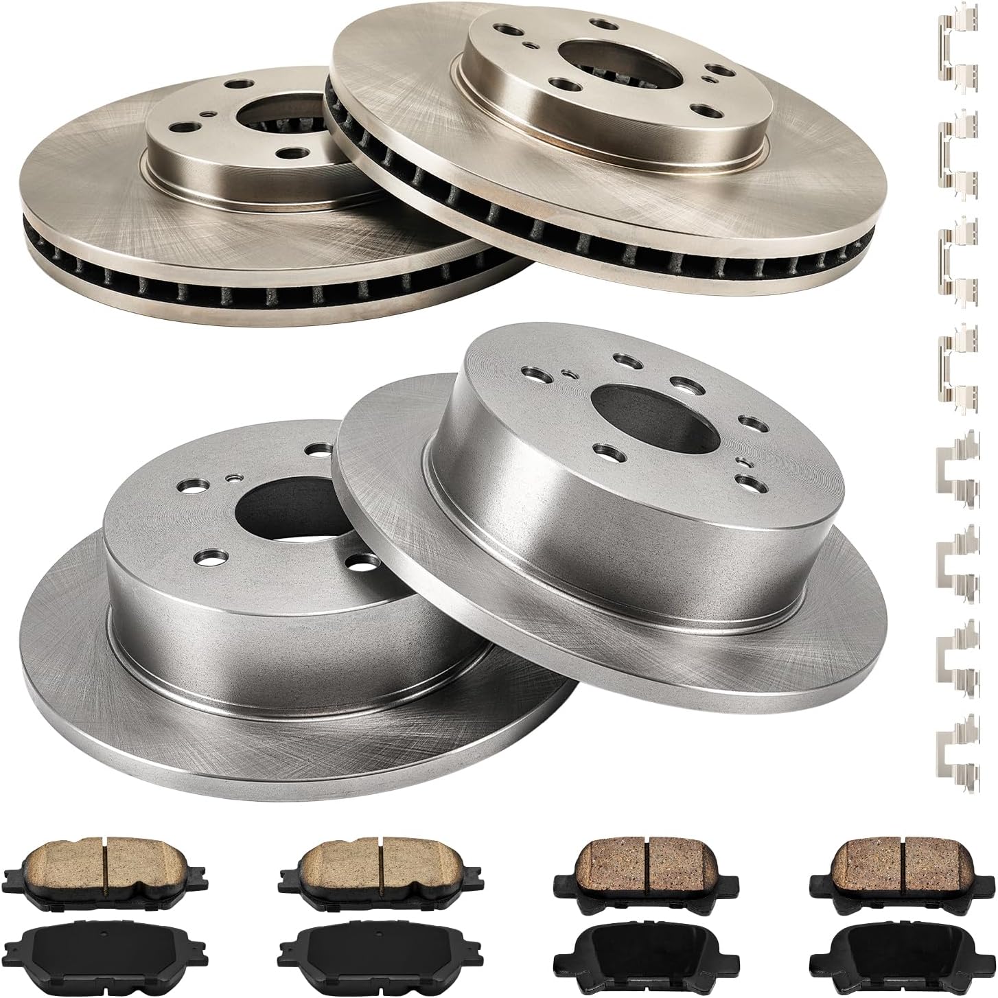 PHILTOP Front and Rear Brake Kit For Toyota Camry 2002-2006, Brake Rotors and Brake Pads Kit Replace #31050+D908+31322+D828, Front 10.82（275mm）,Rear 10.58（268.9mm）