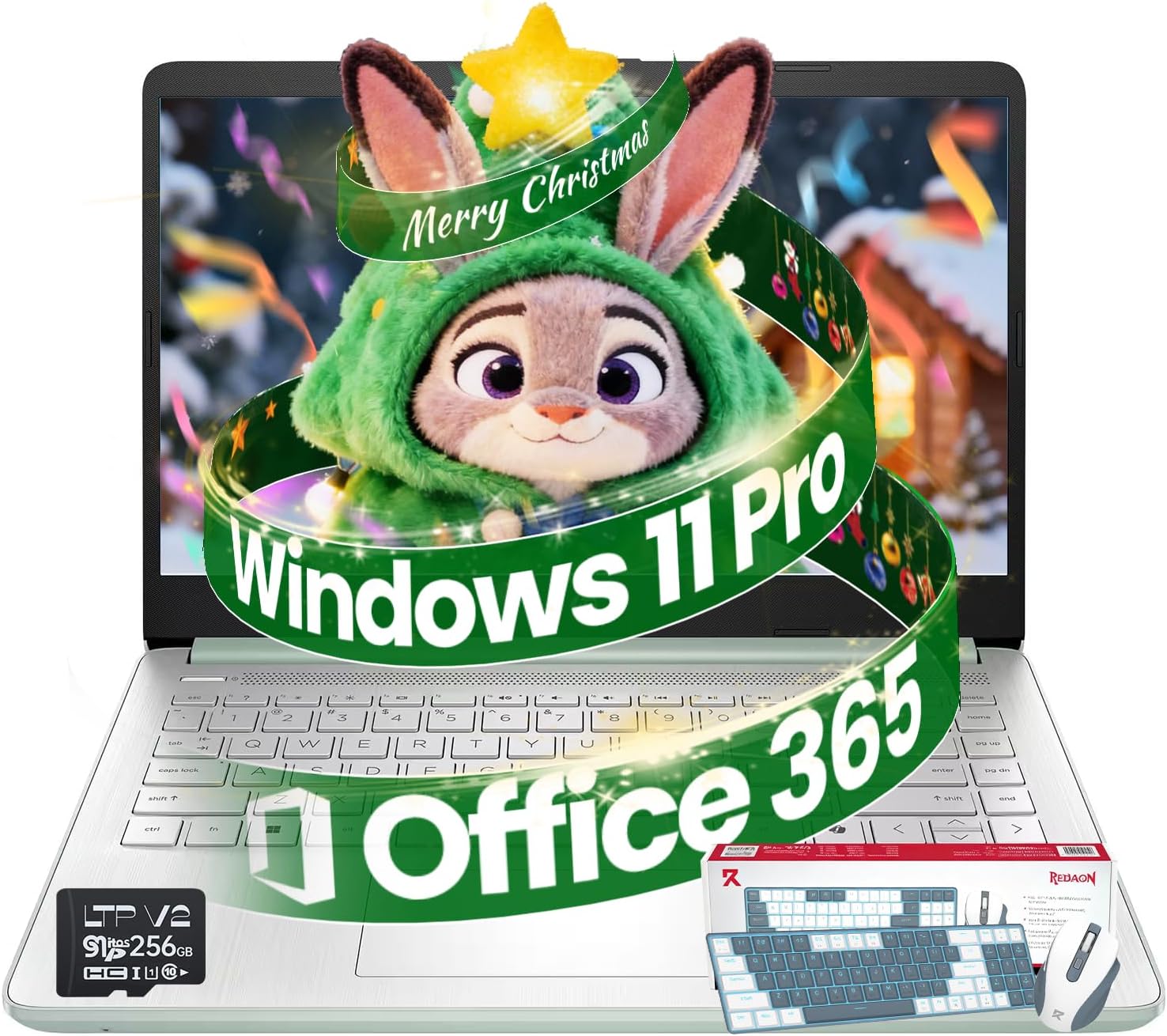 HP 14 Inch Student Laptop 2026 Ultra Light, Intel N150(Beats N4120), 16GB RAM, 384GB Storage(128GB UFS+256GB MSD),1 Year Microsoft 365, Wins 11 Pro, Copilot Key, Patented KB Kit, Willow Green