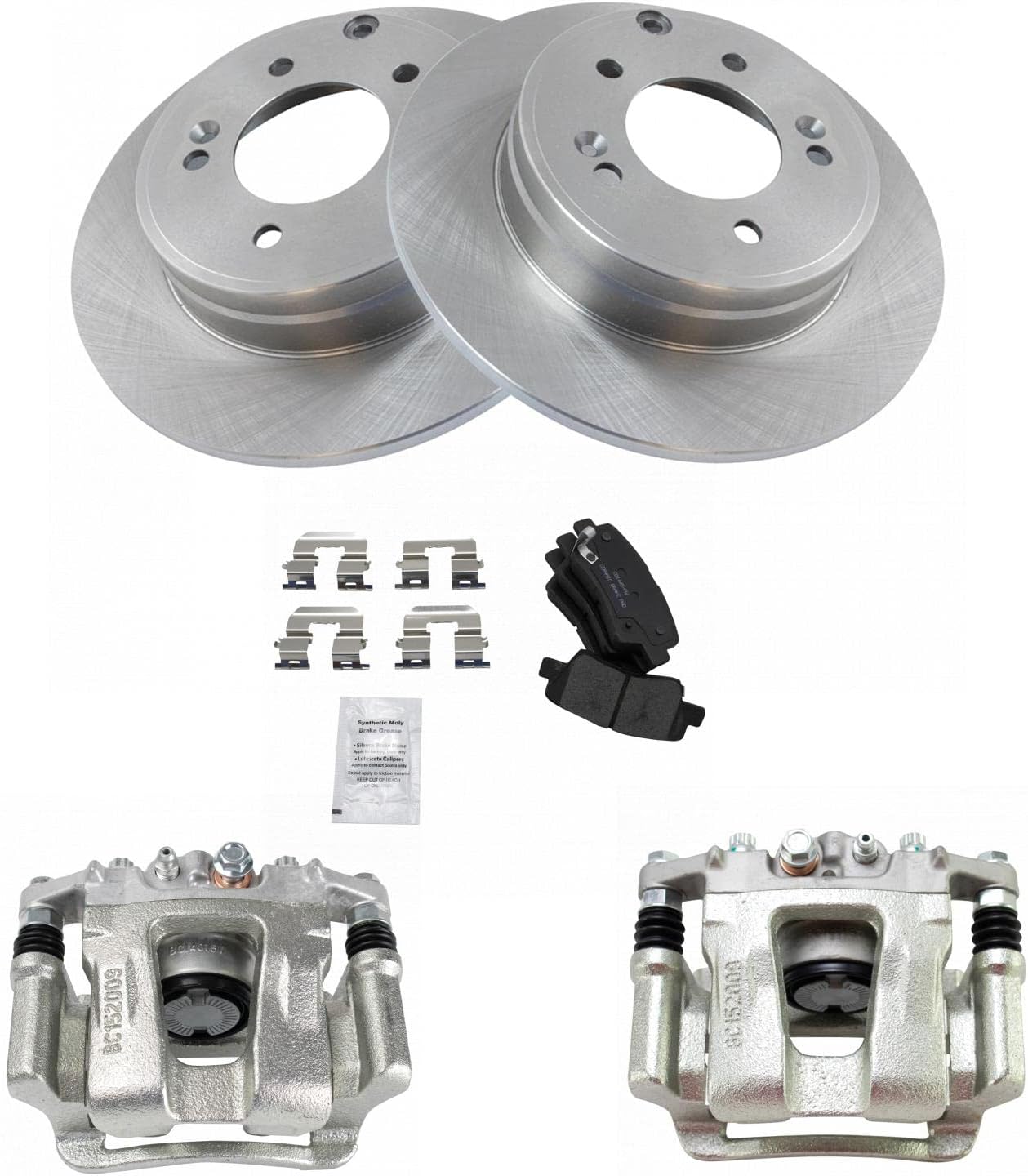 TRQ Rear Brake Pad and Rotor Set Ceramic Rotors Calipers Compatible with 2014-2016 Kia Optima