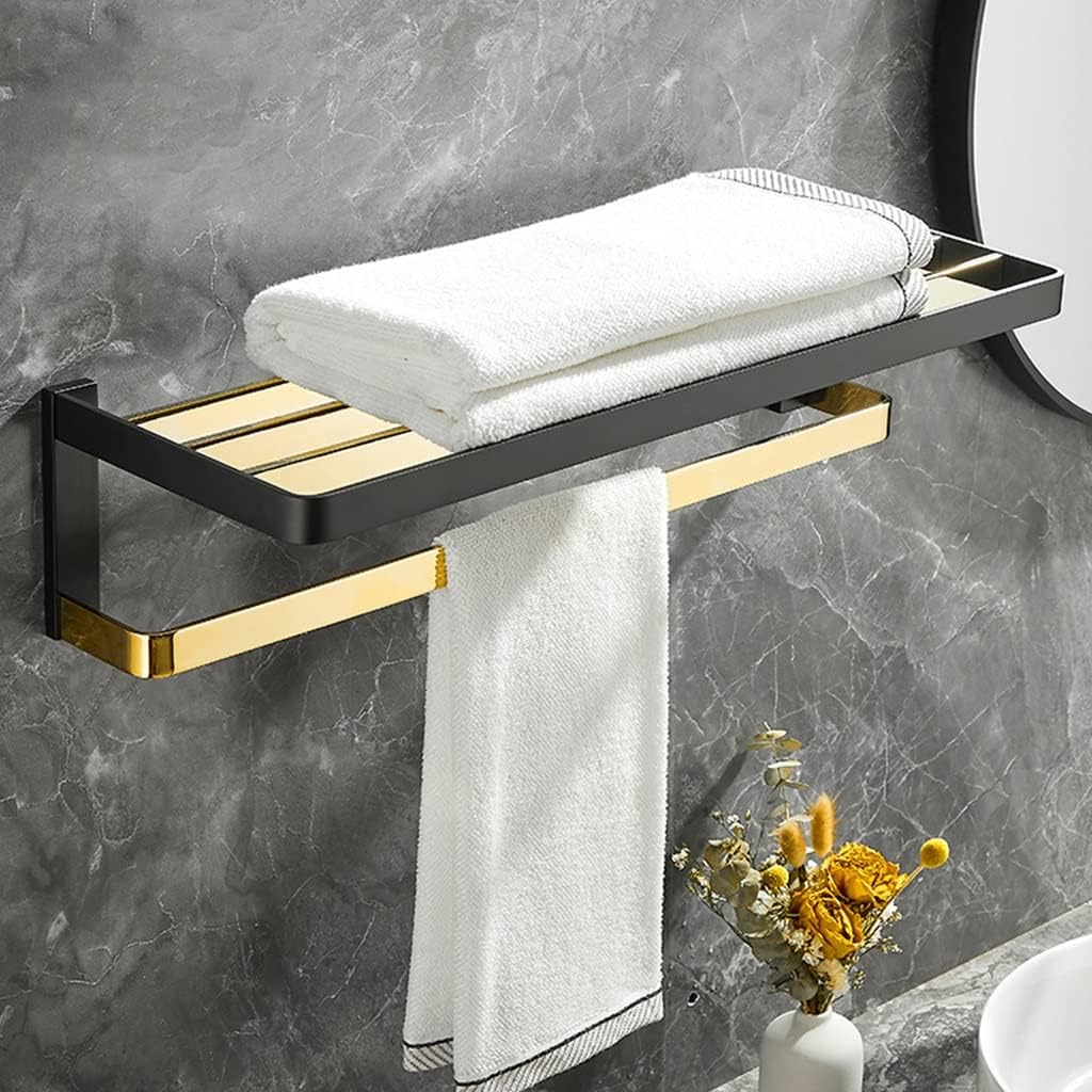 Towel Rack Black Gold Bathroom Hardware, All Copper Towel Bar Rail Rack, Towel, Tripod Stand, Bathroom Accessories Wall Mount Bathroom Hardware/Double Rod,Bath Towel Rack