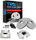 TRQ Performance Front Brake Pad and Rotor Set Ceramic Vented Coated Slotted Drilled Rotors Calipers Compatible with 1991-1993 Cadillac DeVille 1991-1992 Fleetwood