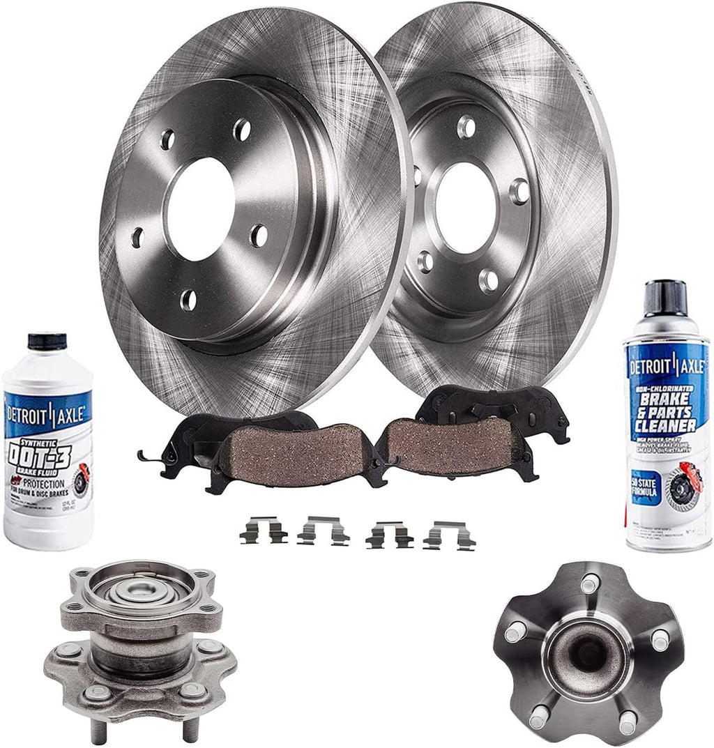 Detroit Axle - Rear Brake Kit for 02-06 Nissan Altima, 04-08 Maxima, 11.46' inch Disc Brake Rotors Ceramic Brake Pads Wheel Bearing and Hubs 2002 2003 2004 2005 2006 Replacement