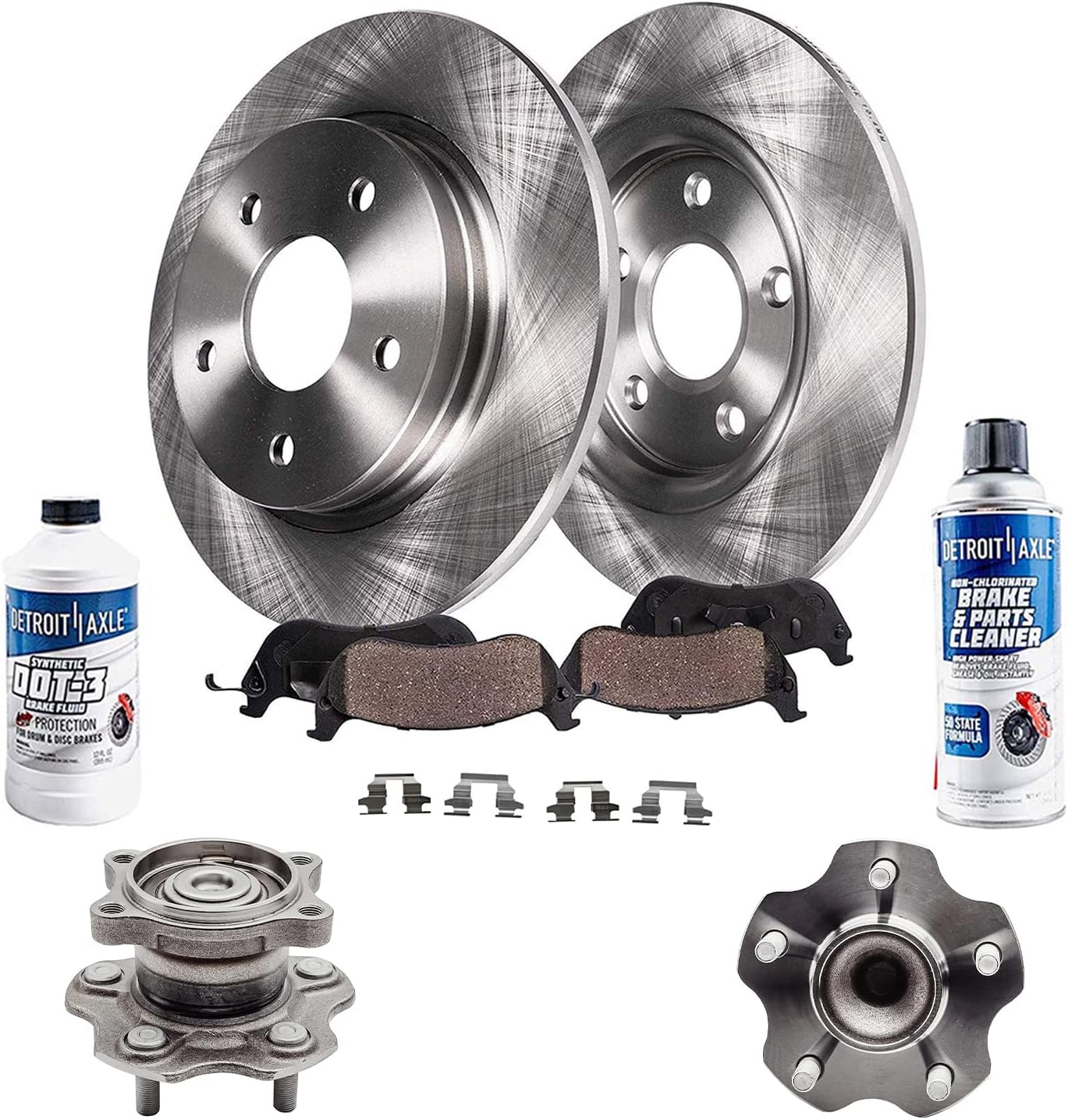Detroit Axle - Rear Brake Kit for 02-06 Nissan Altima, 04-08 Maxima, 11.46' inch Disc Brake Rotors Ceramic Brake Pads Wheel Bearing and Hubs 2002 2003 2004 2005 2006 Replacement