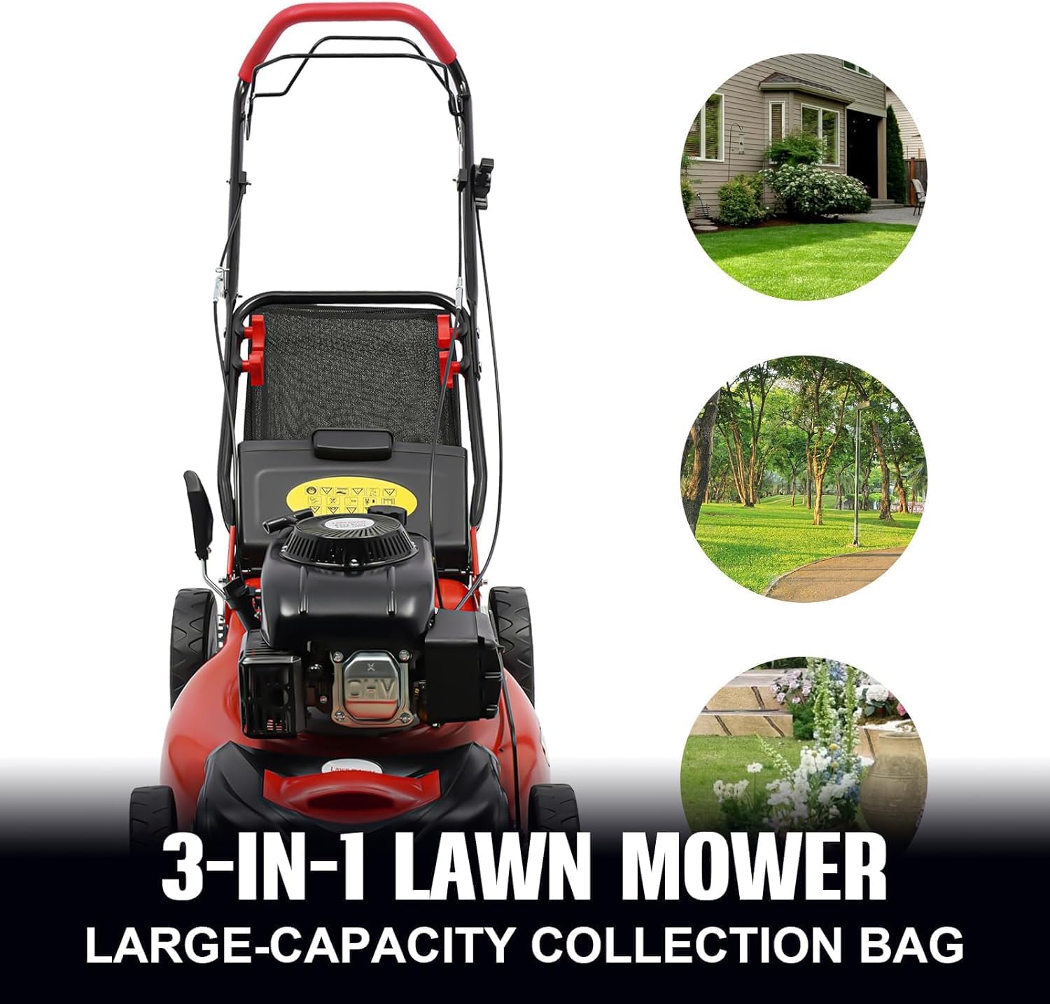 20-Inch Self-Propelled Gas Mower, 140 Cc 4-Stroke Single-Cylinder Ohv Gasoline Engine, 8-Speed Adjustable Mowing Height, 1.6 Liters