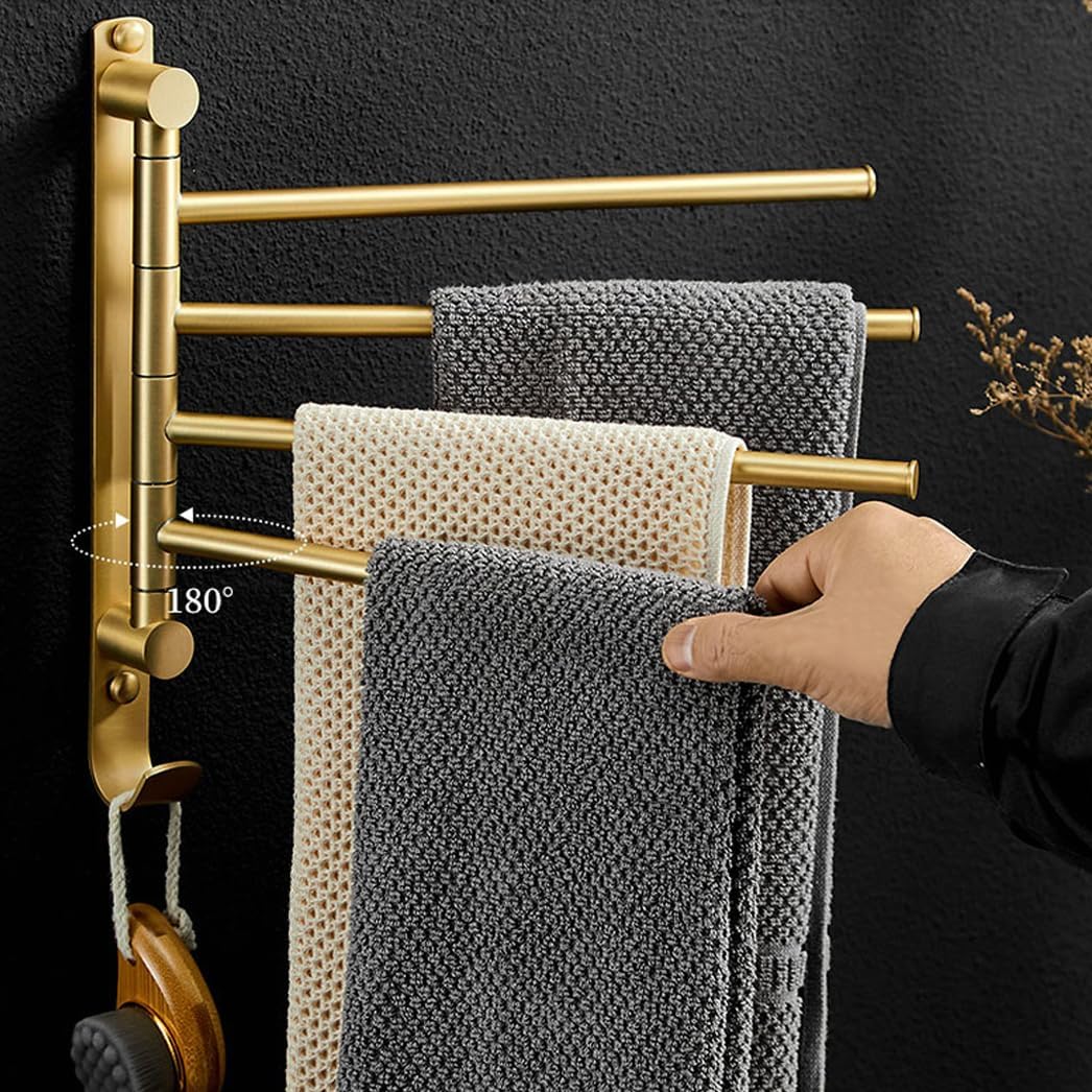 Folding Arm Swivel Towel Rack Bar Rails, for Bathroom, Brass Bars,Wall Mount Drying Racks for Laundry,Swing Out, Hand(Brushed Gold)