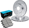 R1 Concepts Front Brake Kit Fits 2004-2012 Ford EcoSport; 2005-2009 Ford Fiesta| Ceramic Brake Pads and Drilled Slotted Brake Rotors| 10.2' Front