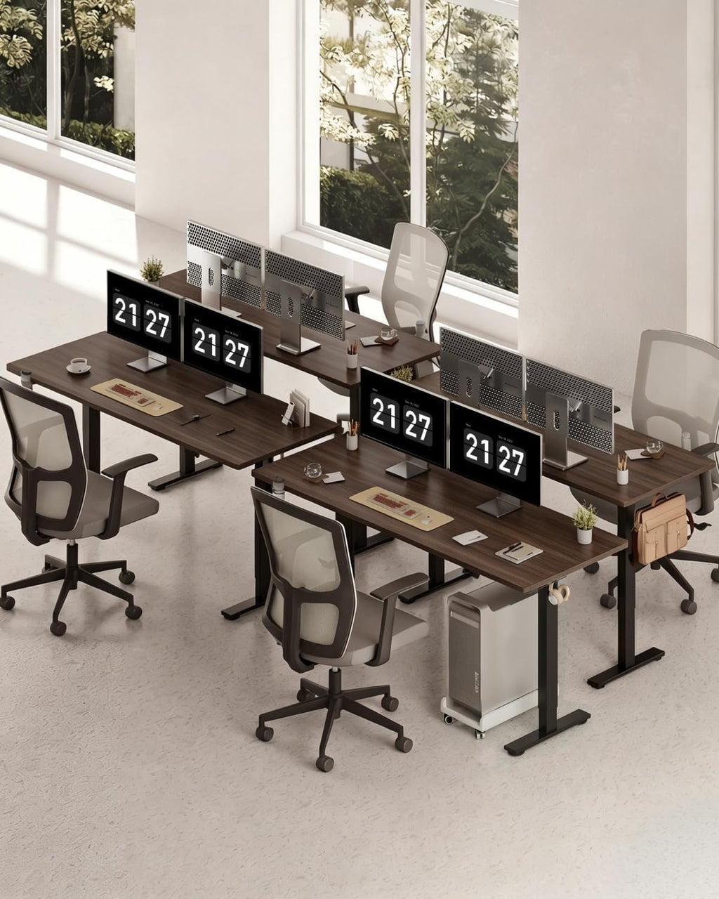 FLEXISPOT 63x32 Inch Electric Large Standing Desk for Home & Office, Spacious Splice Board Desk with Cable Management & Organizer, Cup Holder & Hook, Black Walnut