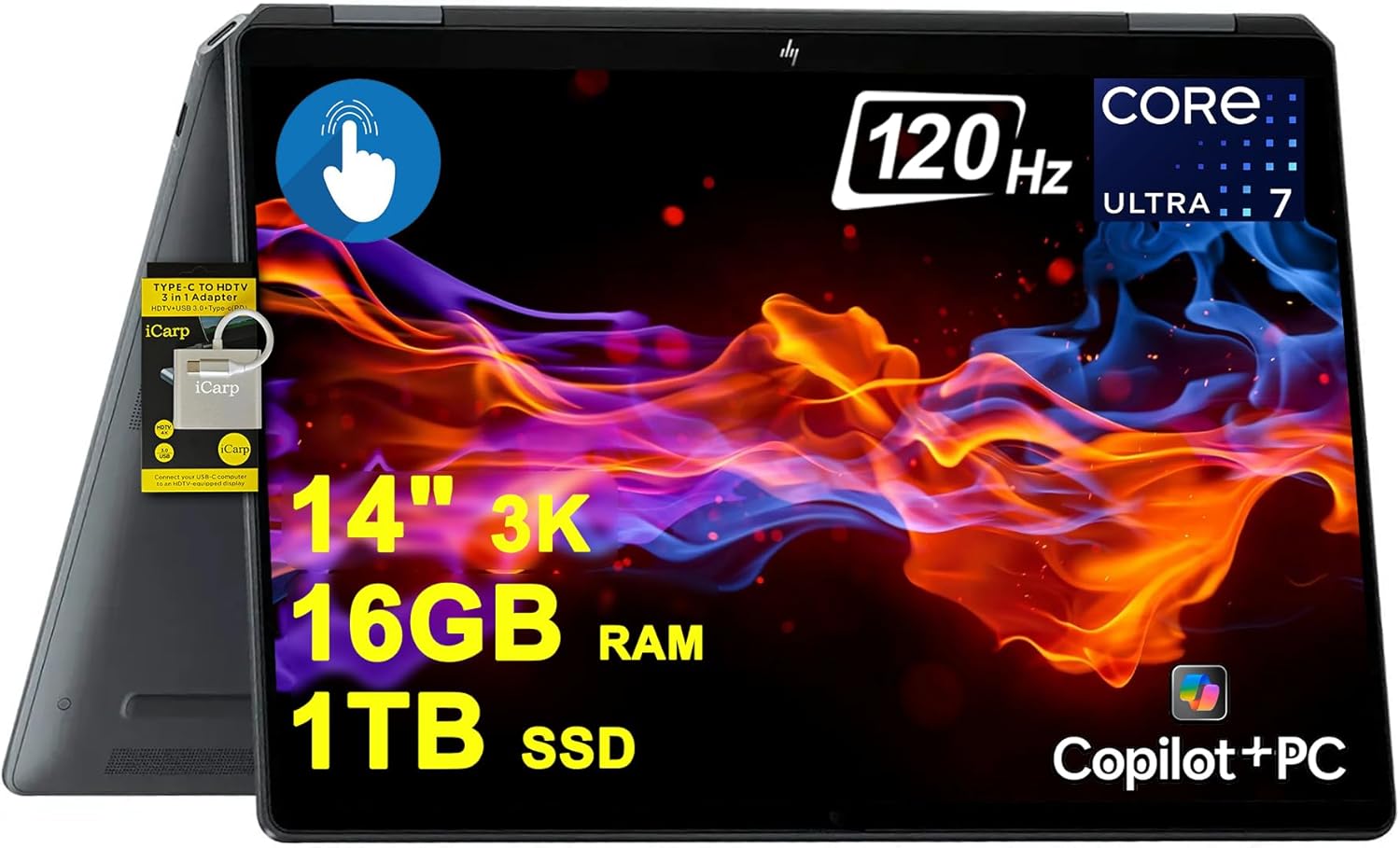 HP OmniBook Ultra Flip 2-in-1 Laptop 14' 3k OLED Touch Intel 8-core Ultra 7 Series 2 256V (Up to 47 Tops) 16GB RAM 1TB SSD for Creator Designer Business Professional Win11 ICP Hub