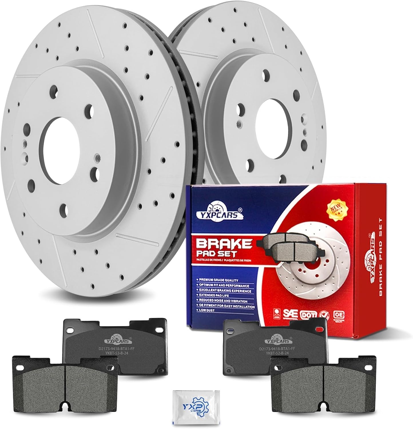 Ceramic Front Brakes Pad and Rotors Drilled Slotted Vented Replacement Disc Brake Kits for Chevy Suburban 2021-2023 2024/ Silverado 1500 2019-2024/ Silverado 1500 Ltd 2022 With 4 Piston Front Caliper