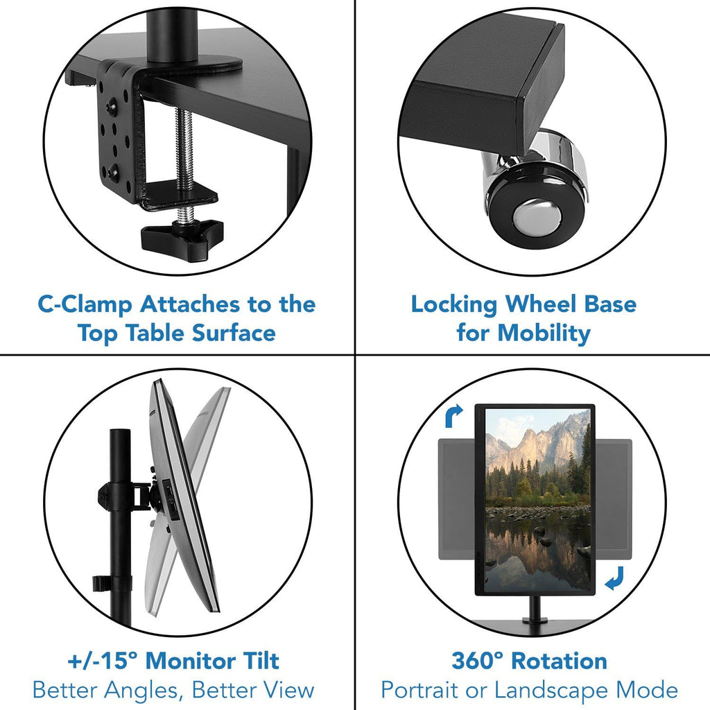 Mount-It! Rolling Adjustable Stand-Up Desk with Monitor Arm - Mobile Computer Workstation & Presentation Cart, in Black Color (MI-7942B)