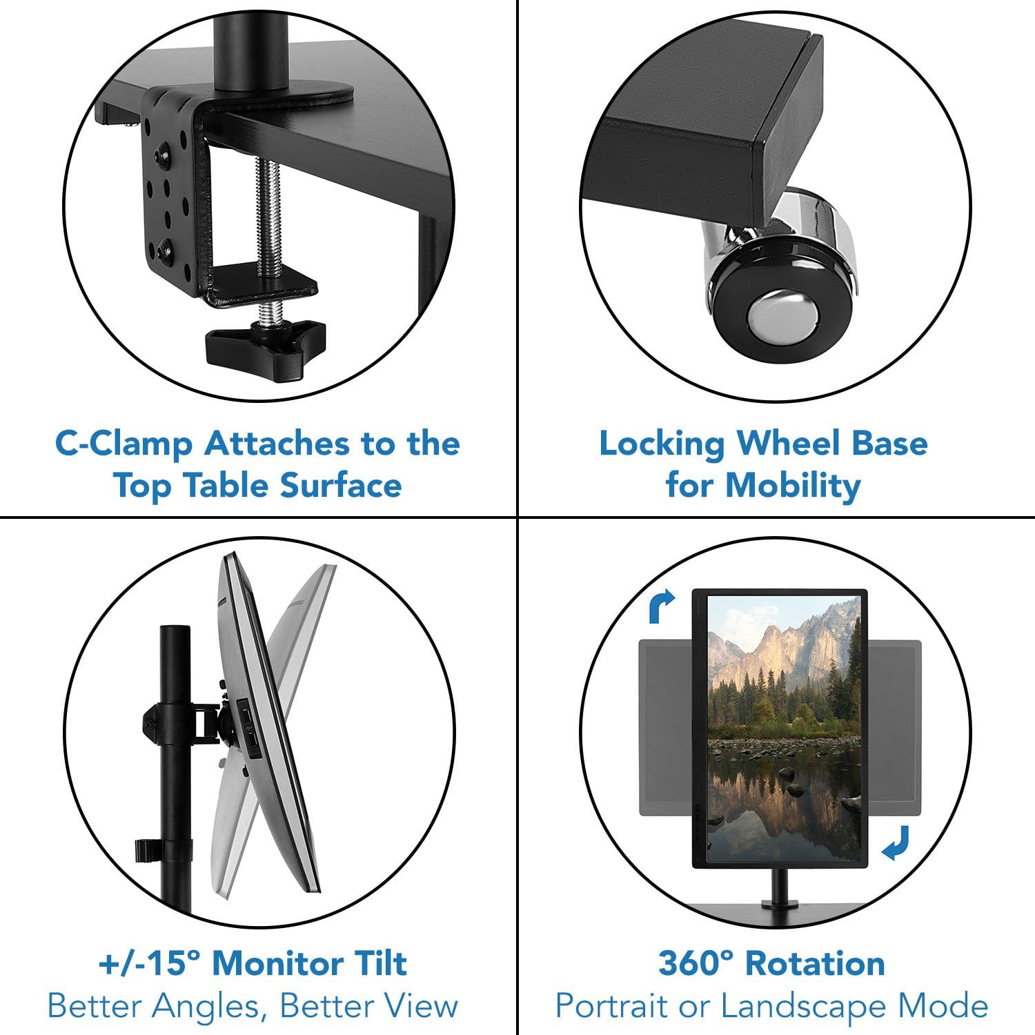 Mount-It! Rolling Adjustable Stand-Up Desk with Monitor Arm - Mobile Computer Workstation & Presentation Cart, in Black Color (MI-7942B)