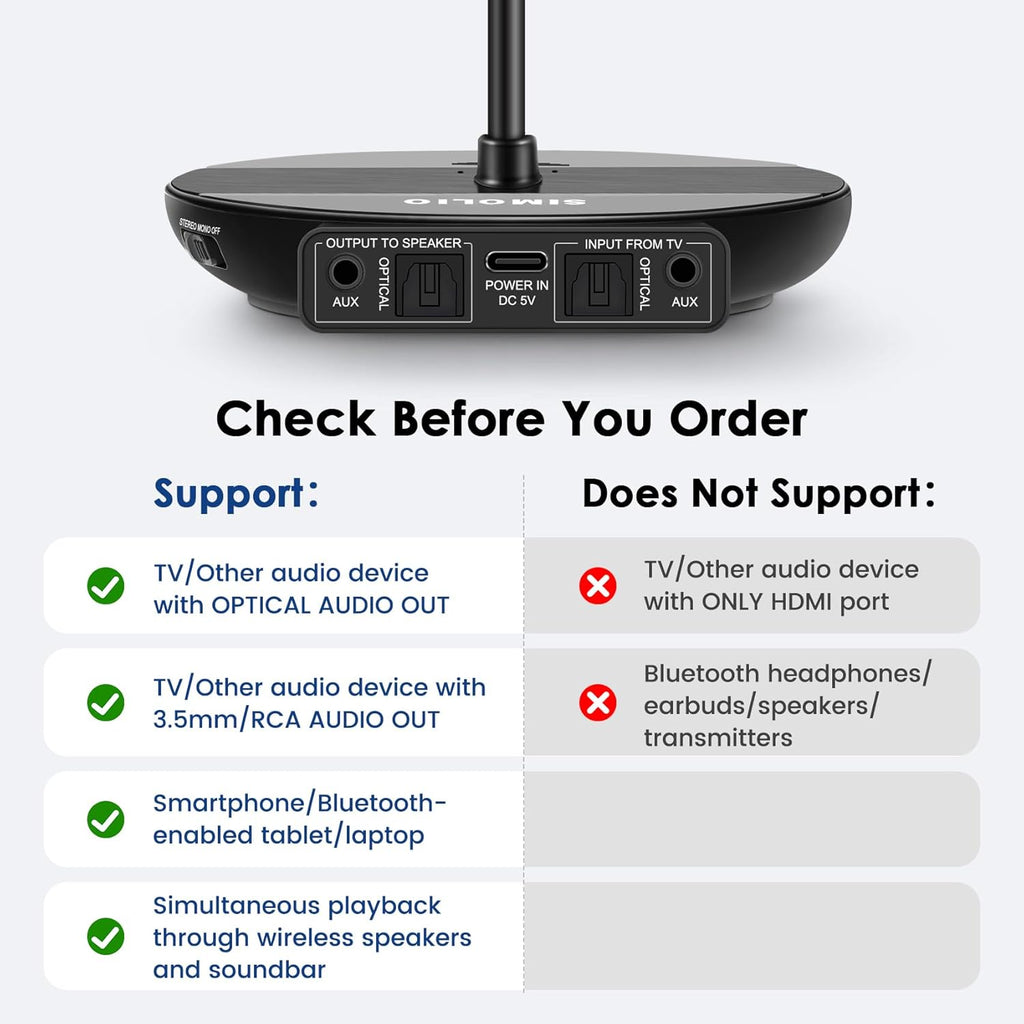 SIMOLIO Wireless TV Headphones for Seniors & Hard of Hearing, Voice Clear Bluetooth TV Headphones w/L/R Audio Balance, Ambient Sound Mode, Battery & Earpads Replaceable, Boosted Vol, Soundbar by-Pass