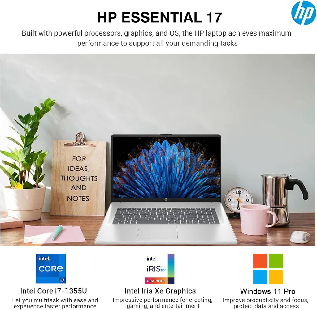 HP 17 Touchscreen Laptop Computer, 17.3' HD+ Touch Screen Business Laptop, Intel Core i7, 32GB RAM, 1TB SSD, Windows 11 Pro, 10-Key Backlit Keyboard