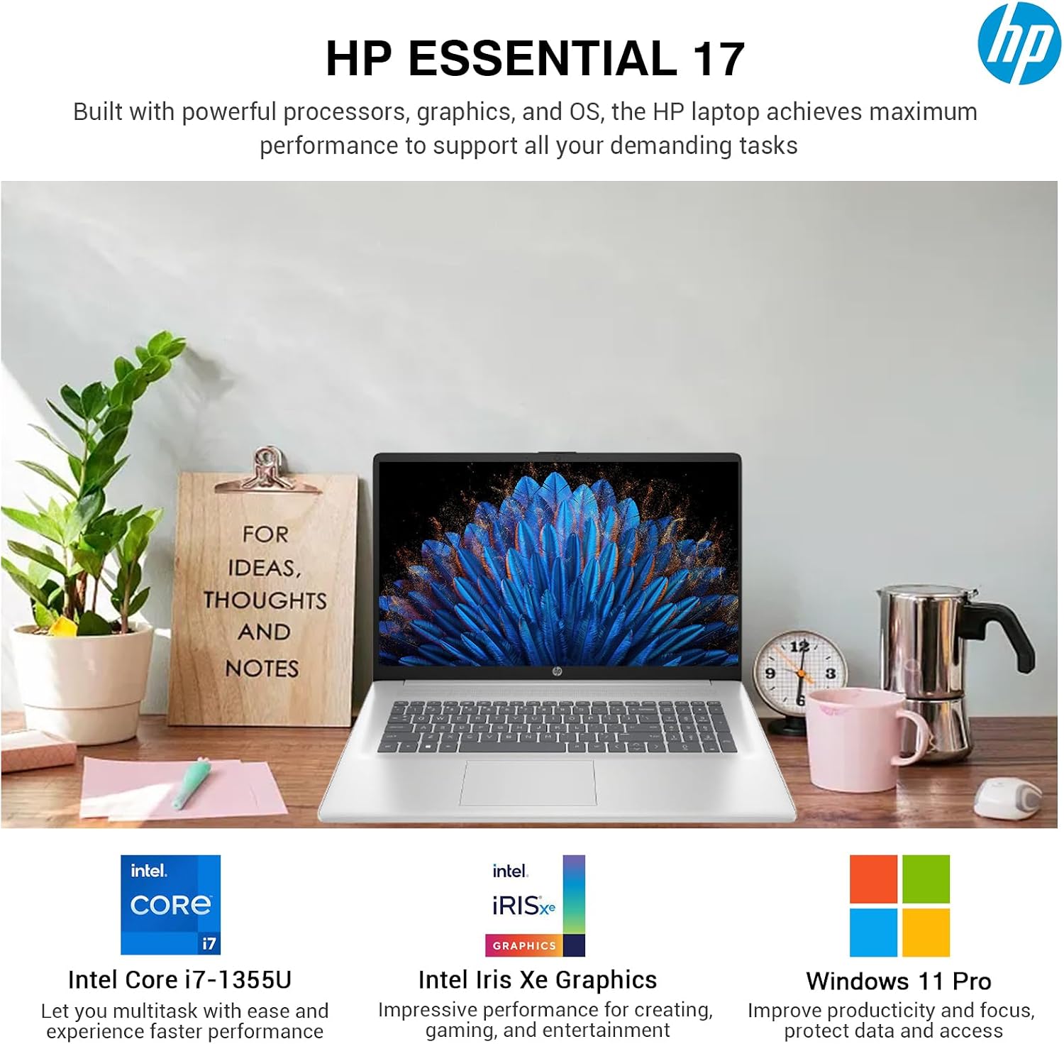 HP 17 Touchscreen Laptop Computer, 17.3' HD+ Touch Screen Business Laptop, Intel Core i7, 32GB RAM, 1TB SSD, Windows 11 Pro, 10-Key Backlit Keyboard