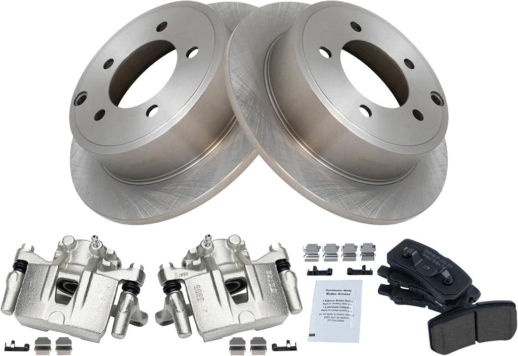 TRQ Rear Brake Pad and Rotor Set Ceramic Rotors Calipers 262mm Diameter Compatible with 2009-2011 Mitsubishi Lancer