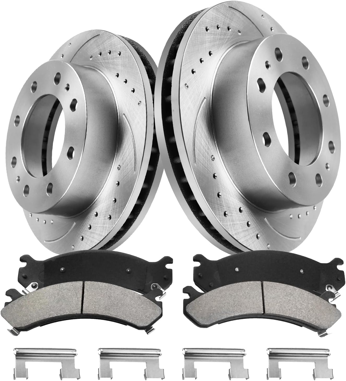 Front Brake Pads And Rotors Kit Compatible With 2001-2010 Chevrolet Silverado 2500 HD, 55072 D784-7652 Automotive Replacement Brake Kits Geomet Drilled And Slotted Rotors 325mm(12.8in)