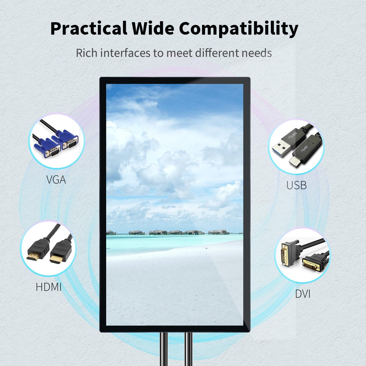 43 inch Capacitive Multi-Touch Screen Industrial Monitor, 16:9 Display 1920 x 1080P, Built-in Speakers, USB, VGA, DVI & HD-MI Ports, Digital Signage Displays and Player for Advertising