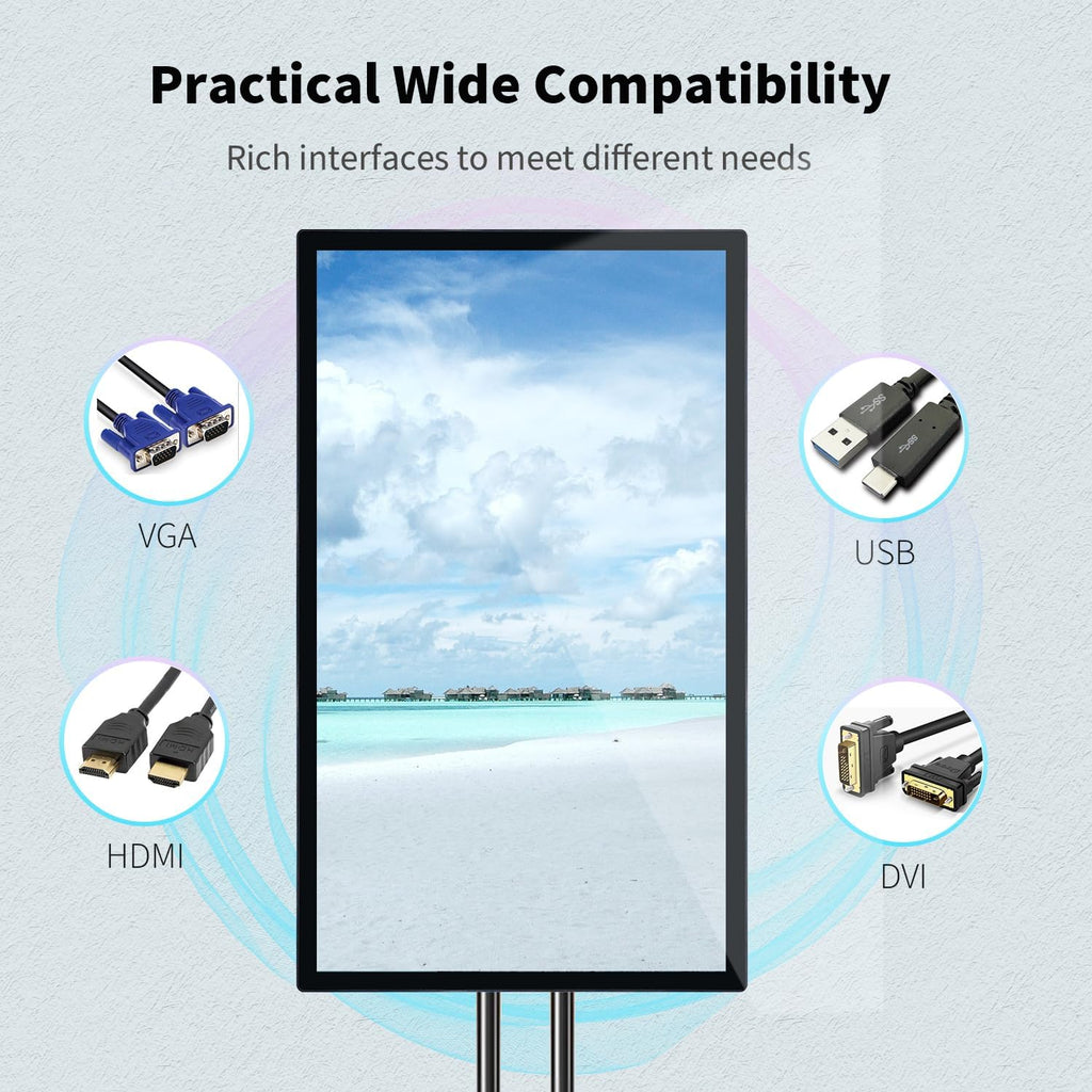 65 inch Capacitive Multi-Touch Screen Industrial Monitor, 16:9 Display 4K, Built-in Speakers, USB, VGA, DVI & HD-MI Ports, Digital Signage Displays and Player for Advertising