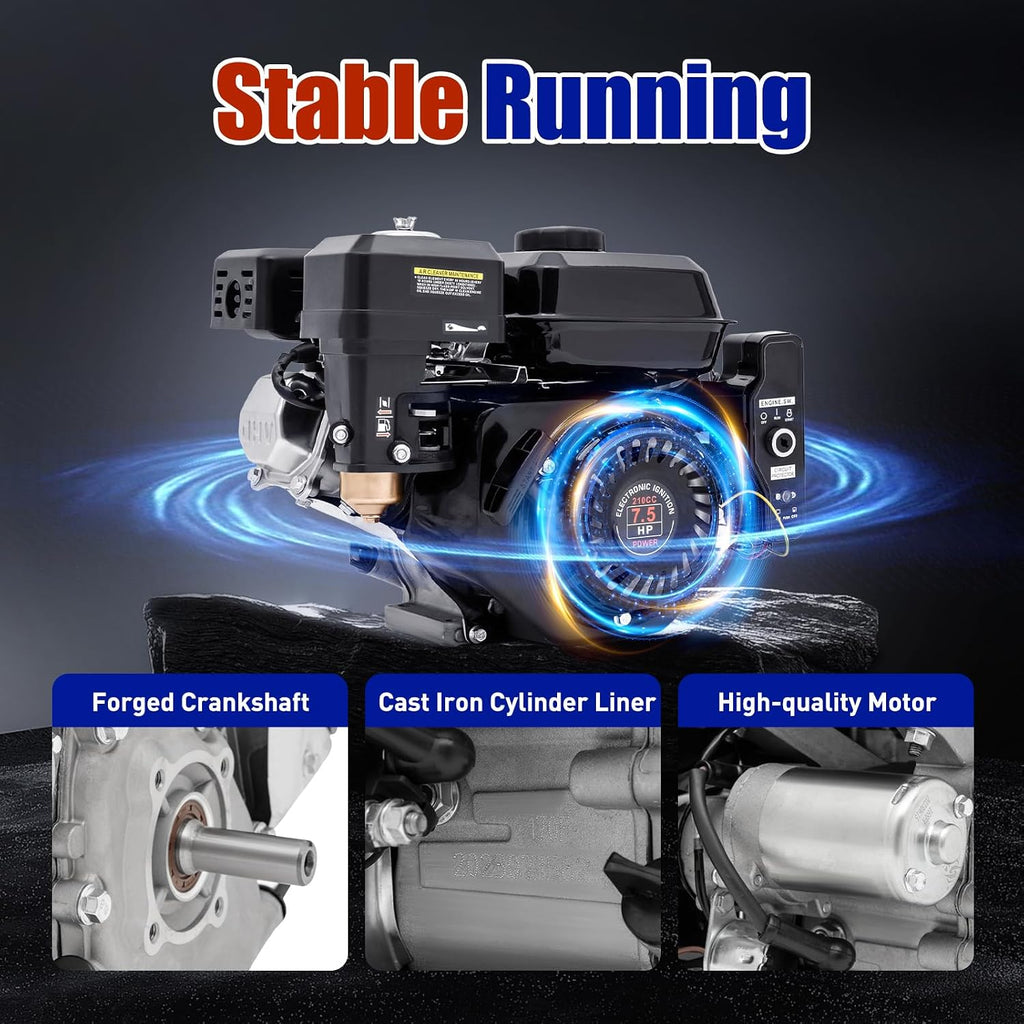 7.5HP Gas Engine, 4-Stroke 212CC Go Kart Motor Engine Industrial Grade OHV Gasoline Engine, Single Cylinder Pull Start Gas Powered Motor for Compressors Scarifiers Lawn Mowers Pump Generators