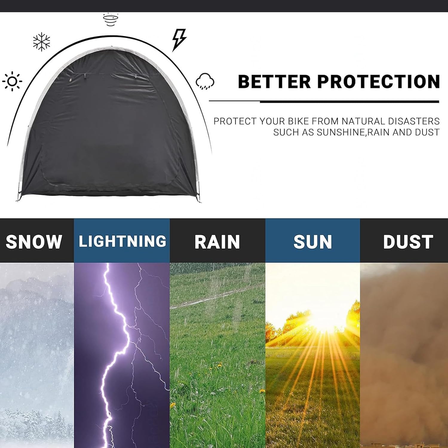 Bike Cover Bicycle Tent Can Be Spliced Outside Storage Sheds with Double Doors for 2-5 Bikes Lawn Mower Storage,Black(Silver)