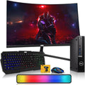 Dell Optiplex Tiny Mini Desktop PC, Intel Core i5, 16GB RAM, 1TB SSD with 27 inch Curved Monitor, AI Enabled RGB Keyboard Mouse, RGB Soundbar and Webcam Windows 11 Pro (Renewed)