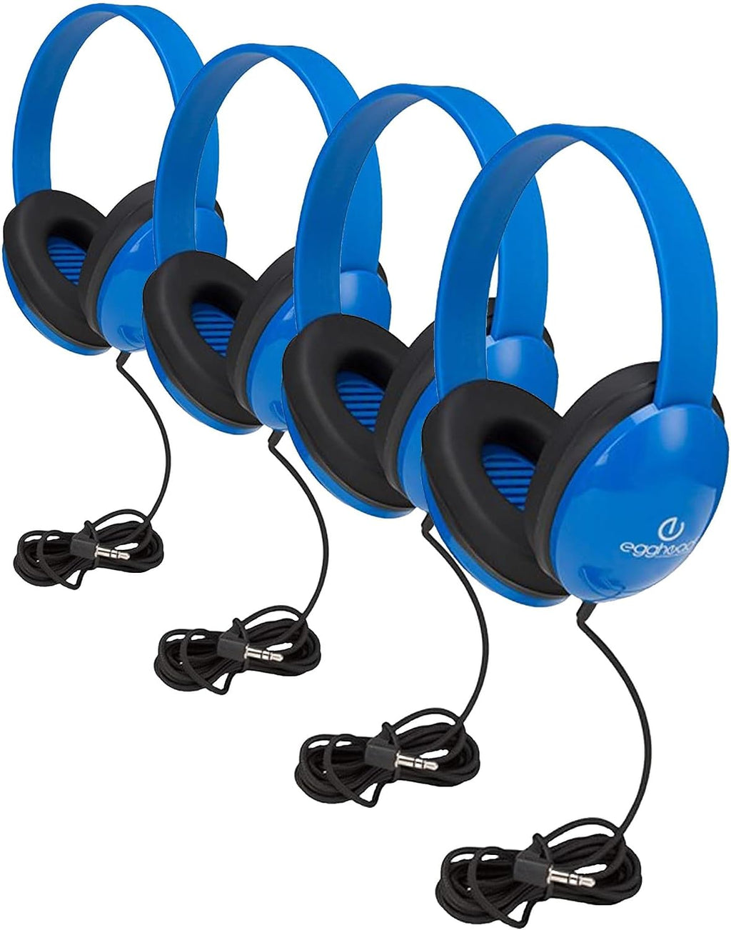 Egghead Heavy-Duty Kids' Headphones with Padded Ear Cups and 6' Cord, Adjustable Tangle-Free Plastic Classroom Headphones for Kids, Blue (Pack of 40)