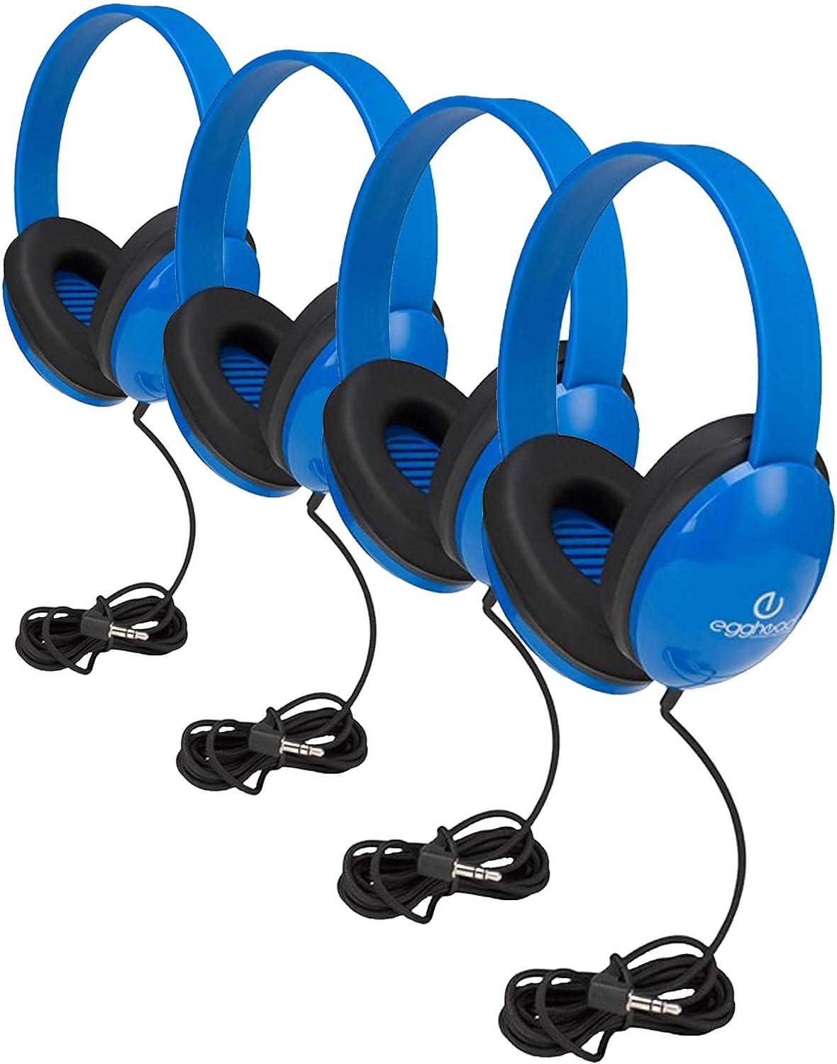 Egghead Heavy-Duty Kids' Headphones with Padded Ear Cups and 6' Cord, Adjustable Tangle-Free Plastic Classroom Headphones for Kids, Blue (Pack of 40)