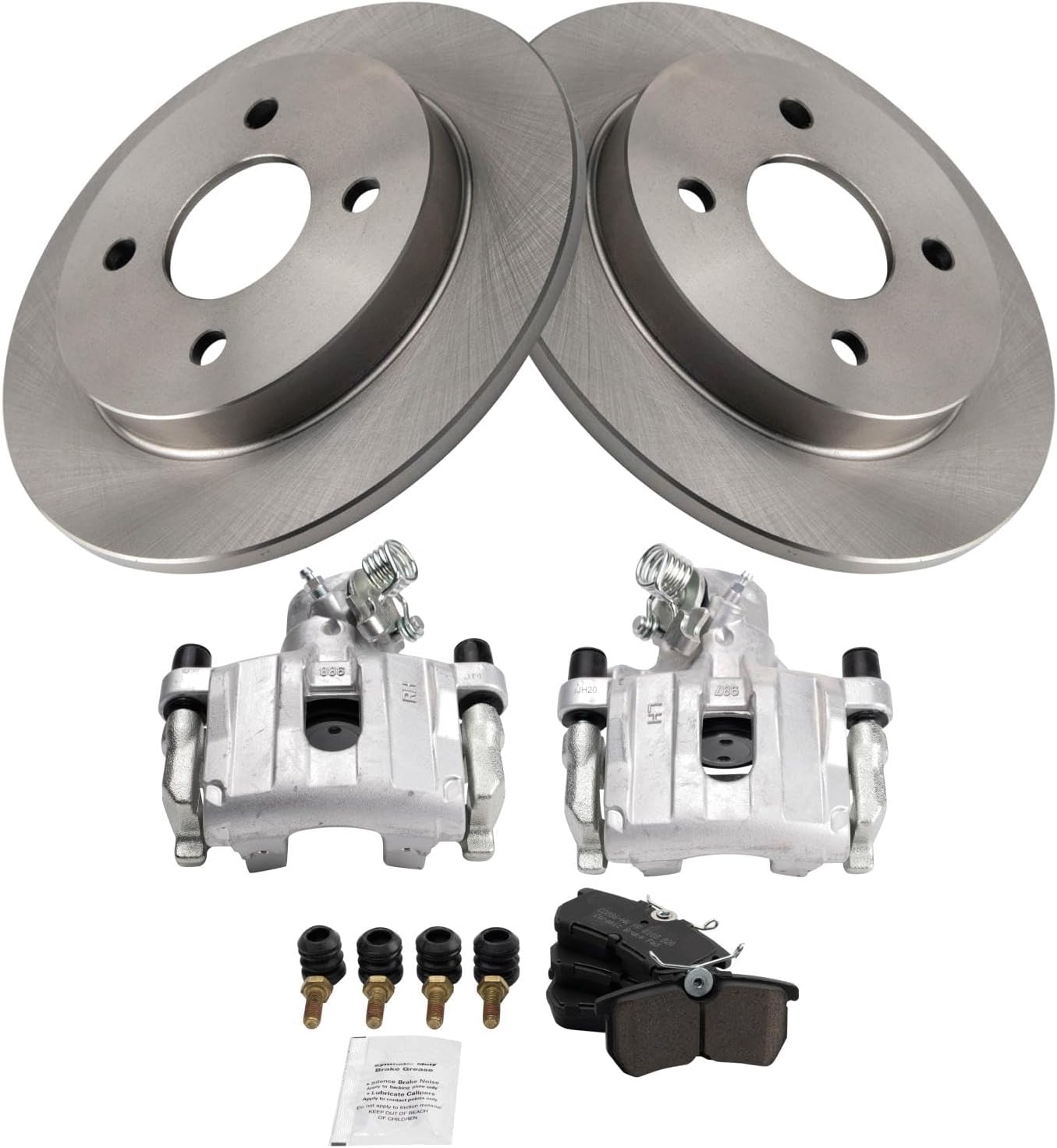 TRQ Rear Brake Pad and Rotor Set Ceramic Rotors Calipers Compatible with 2007 Ford Focus
