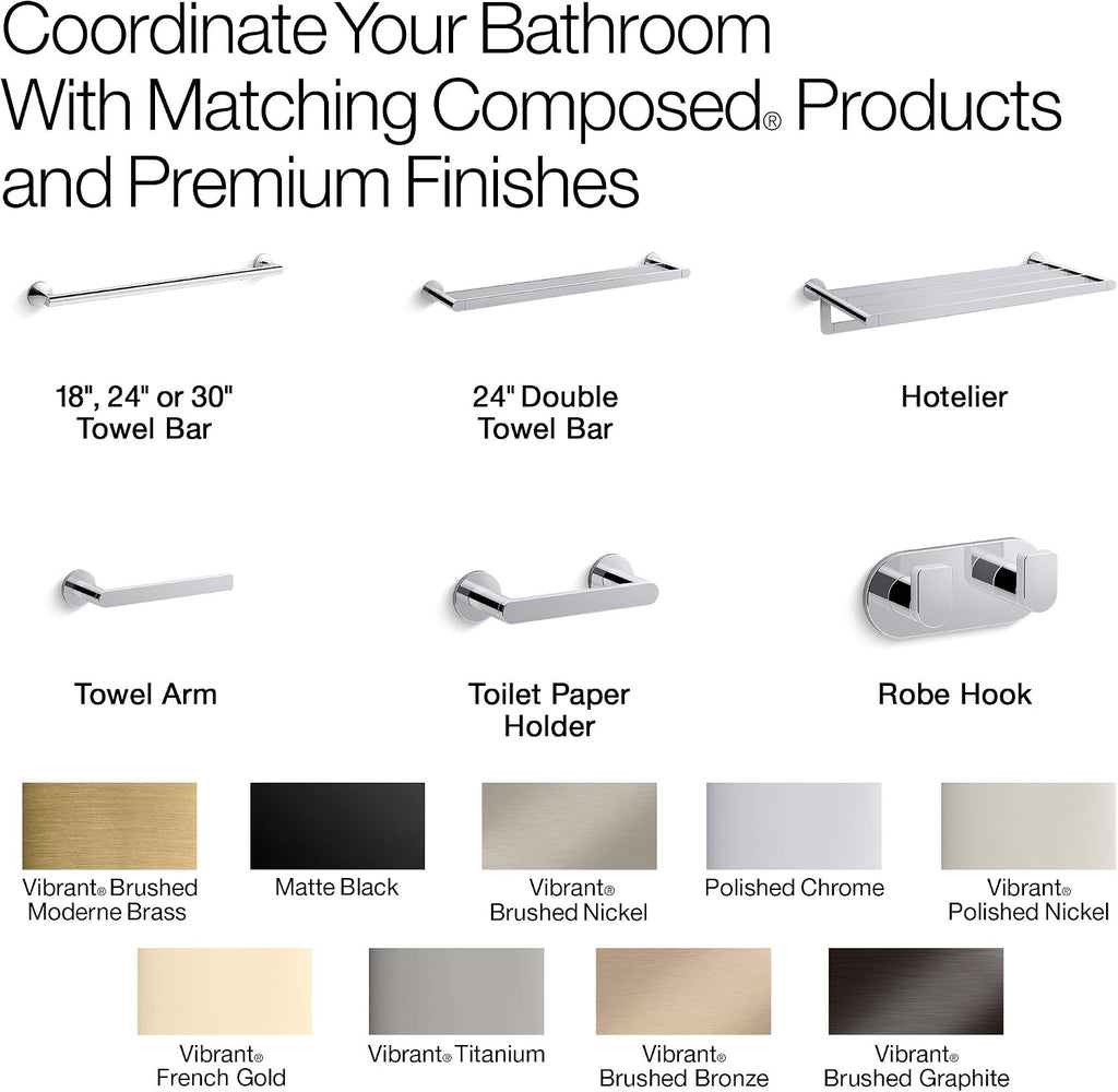Kohler 73144-BV K-73144-BV Composed Double Towel BAR, Brushed Bronze, Vibrant French Gold
