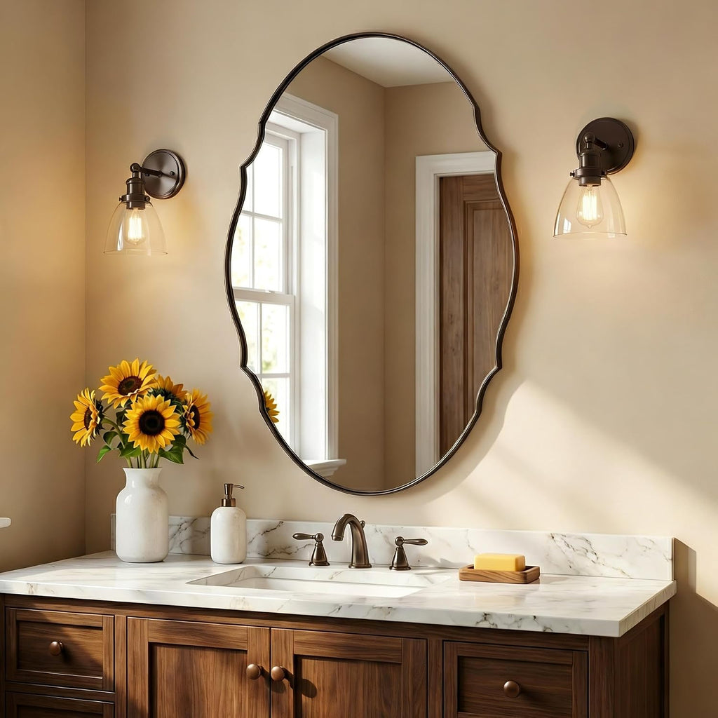ANDY STAR Bronze Scalloped Mirror 24x36, Brushed Bronze Bathroom Mirror for Over Sink, Stainless Steel Oval Wall Mirror, Vintage Farmhouse Decor for Vanity, Entryway, Rust-Resistant